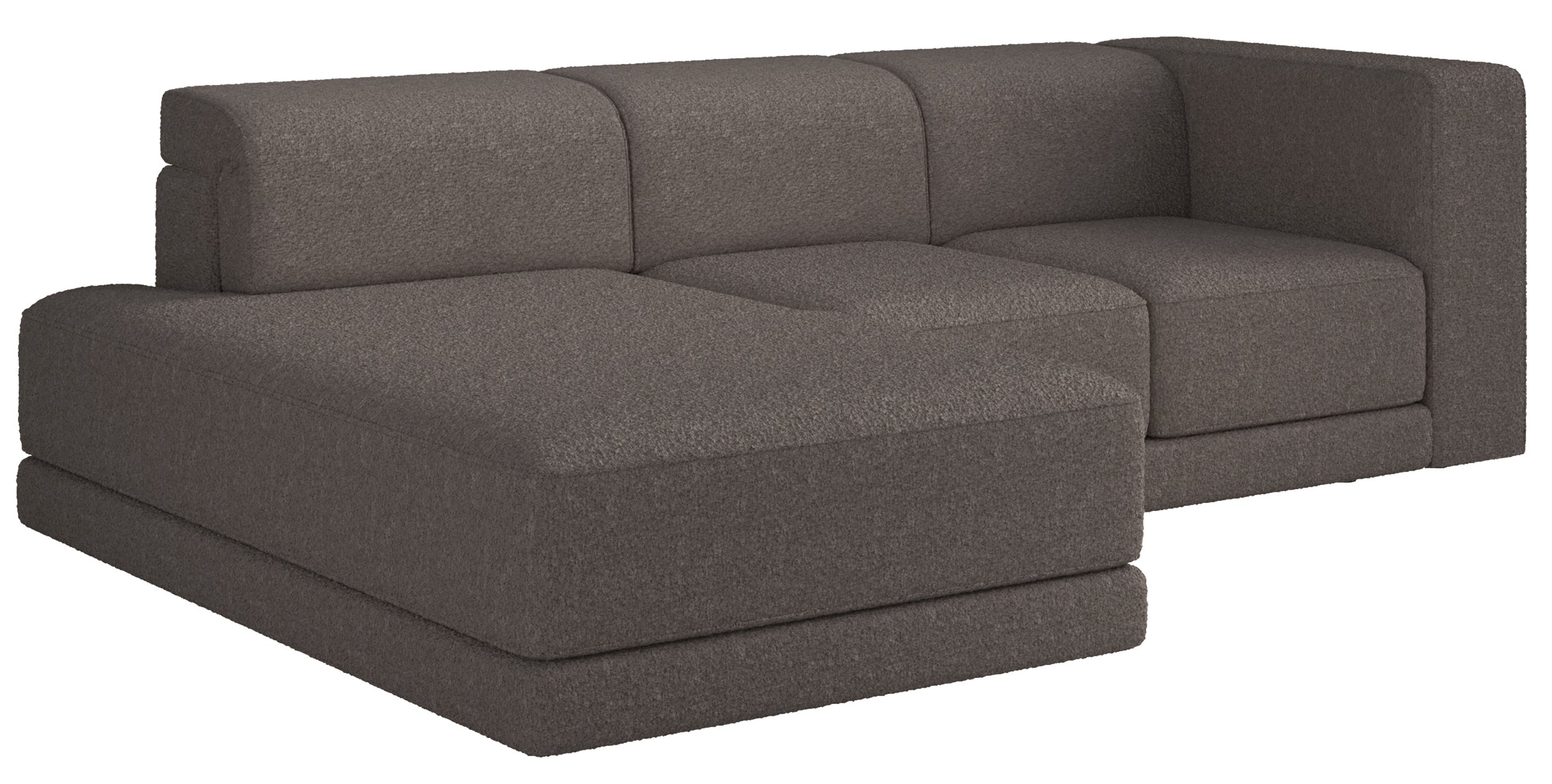 Ecksofa Novals L-förmig links mit verstellbaren Kopfstützen, braunes Bouclé