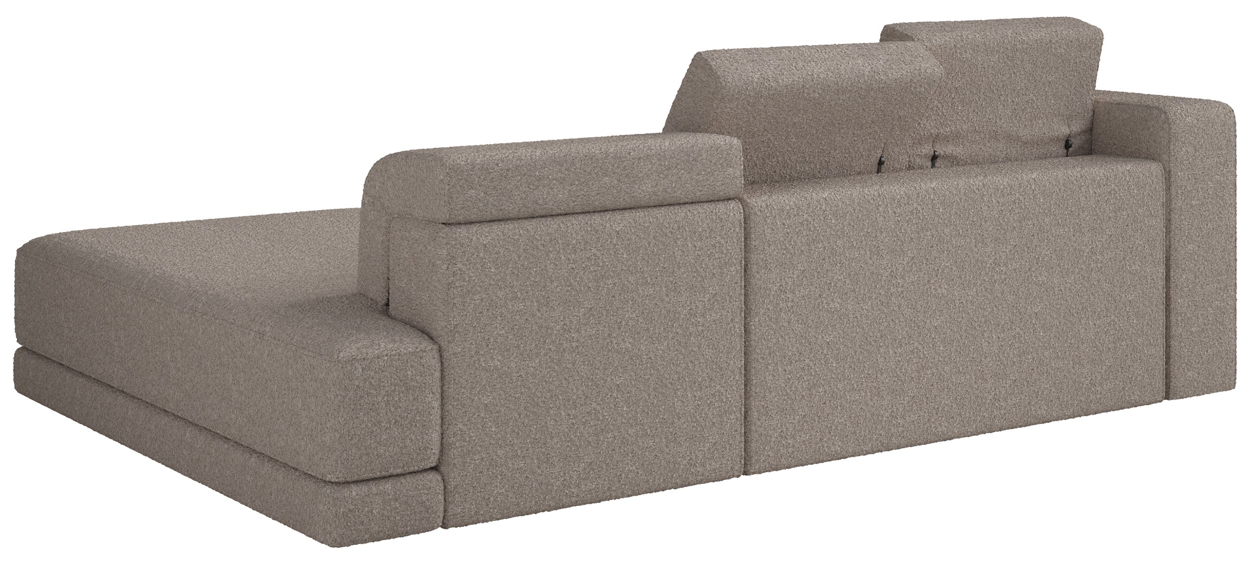 Ecksofa Novals, L-förmig, rechtsseitig mit verstellbaren Kopfstützen, grau-beiger Bouclé-Stoff