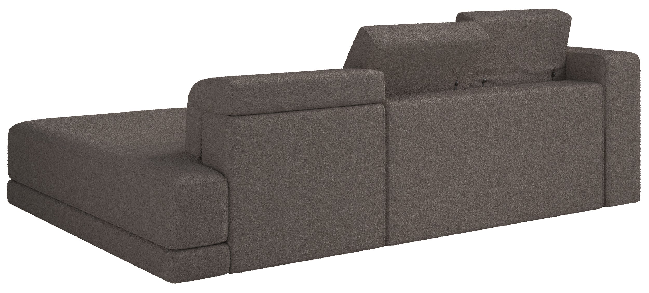 Ecksofa Novals, L-förmig, rechtsseitig mit verstellbaren Kopfstützen, braunes Bouclé