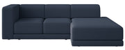 Ecksofa Novals, L-förmig, rechtsseitig mit verstellbaren Kopfstützen, marineblauer Chenille-Stoff