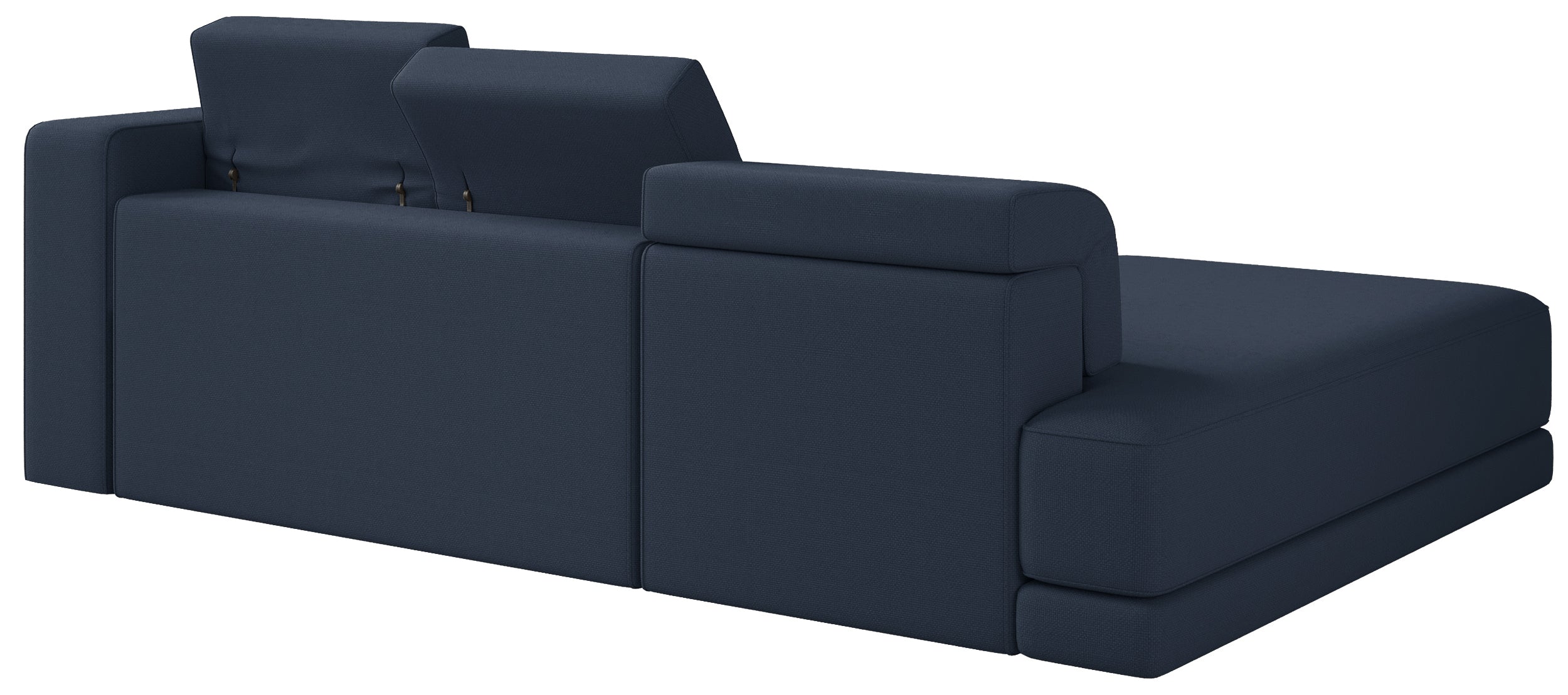 Ecksofa Novals L-förmig links mit verstellbaren Kopfstützen, marineblauer Chenillestoff