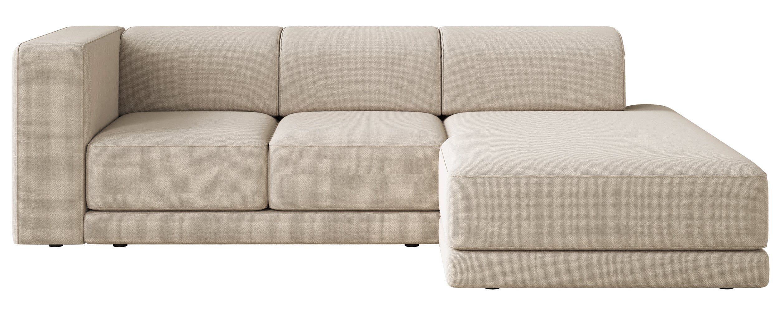 Ecksofa Novals, L-förmig, rechtsseitig mit verstellbaren Kopfstützen, beige Chenille