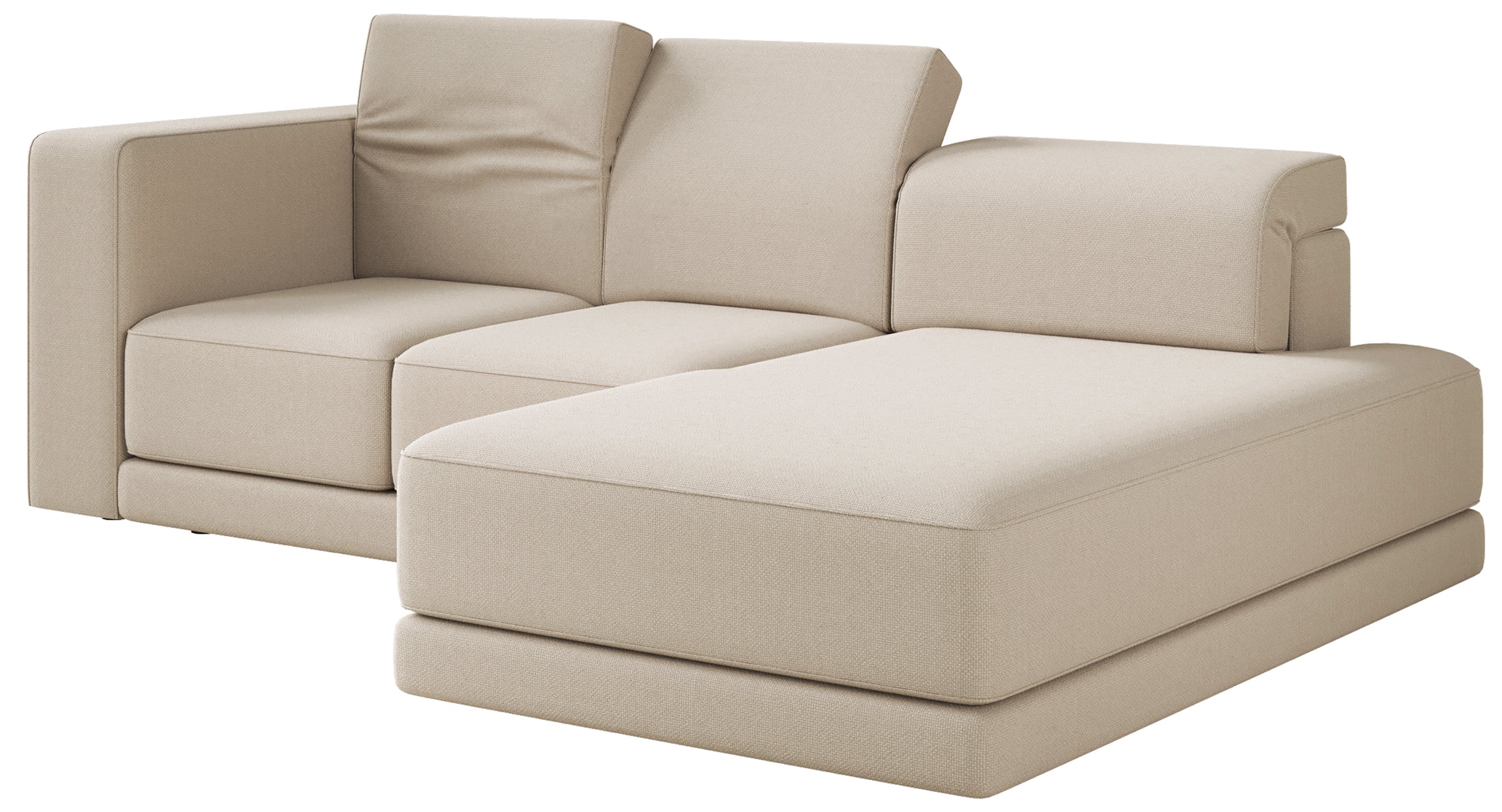 Ecksofa Novals, L-förmig, rechtsseitig mit verstellbaren Kopfstützen, beige Chenille