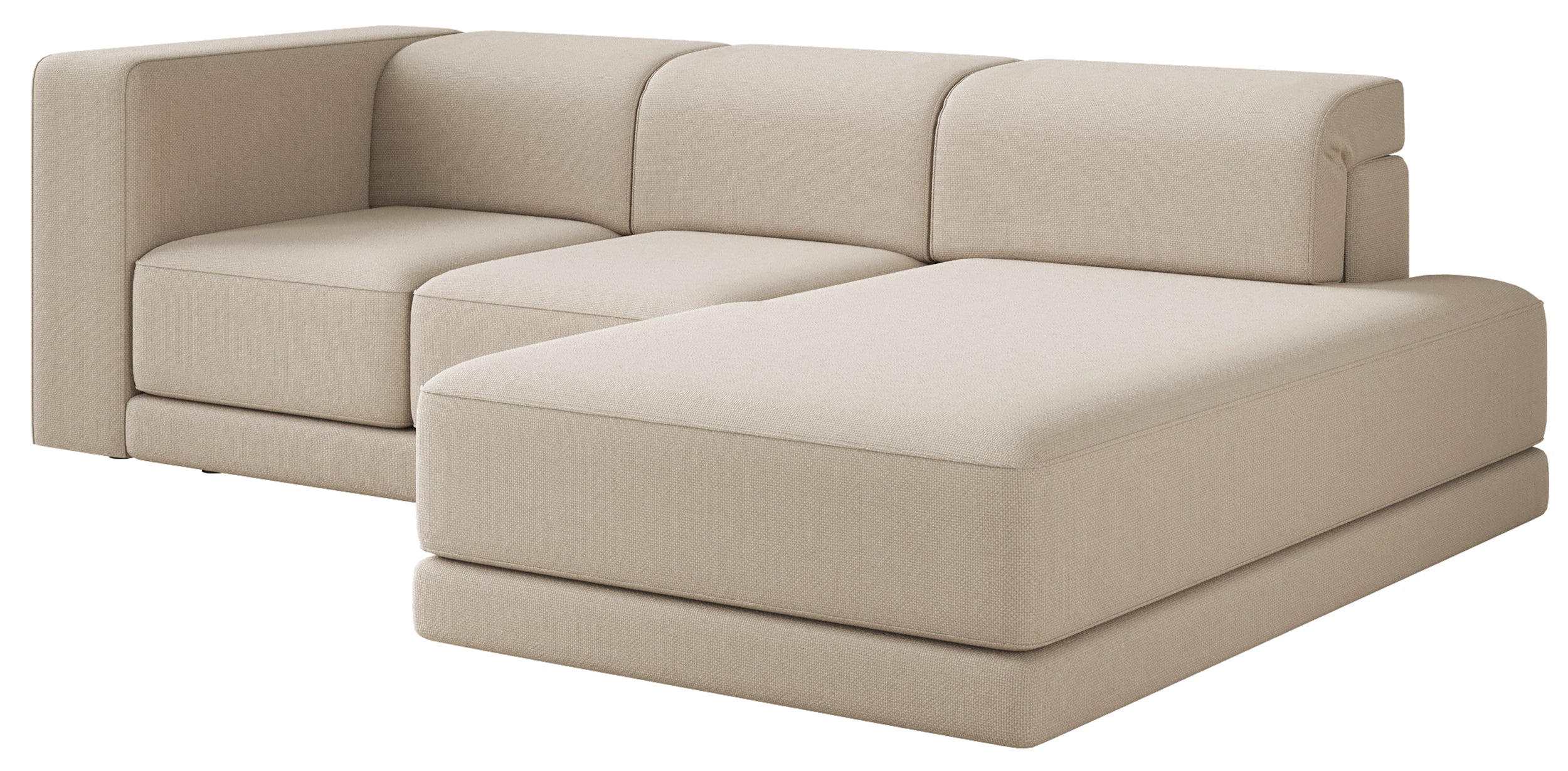 Ecksofa Novals, L-förmig, rechtsseitig mit verstellbaren Kopfstützen, beige Chenille
