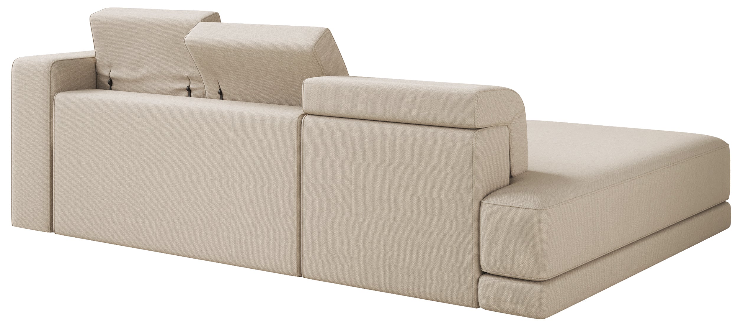Ecksofa Novals L-förmig links mit verstellbaren Kopfstützen, beiger Chenillestoff
