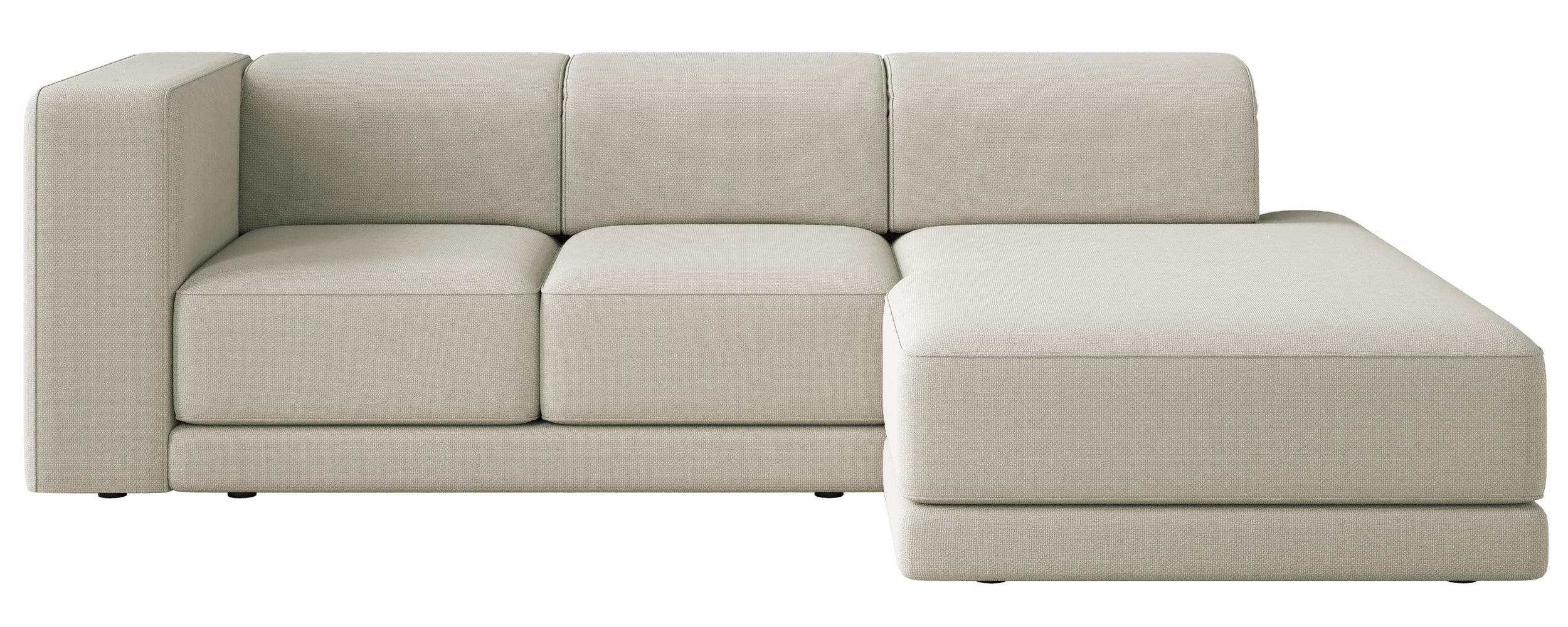 Ecksofa Novals, L-förmig, rechtsseitig, mit verstellbaren Kopfstützen, grau-beiger Chenille-Stoff