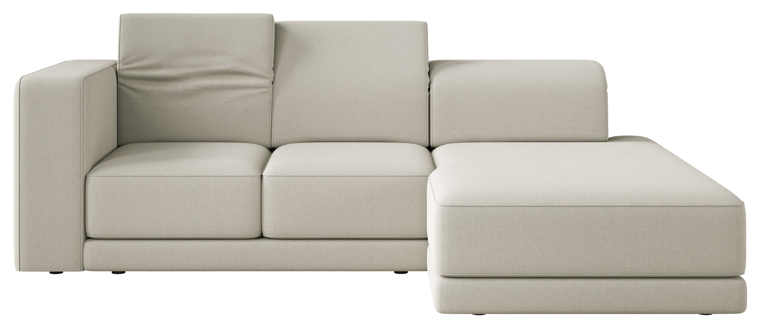 Ecksofa Novals, L-förmig, rechtsseitig, mit verstellbaren Kopfstützen, grau-beiger Chenille-Stoff