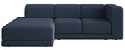 Ecksofa Novals L-förmig links mit verstellbaren Kopfstützen, marineblauer Chenillestoff