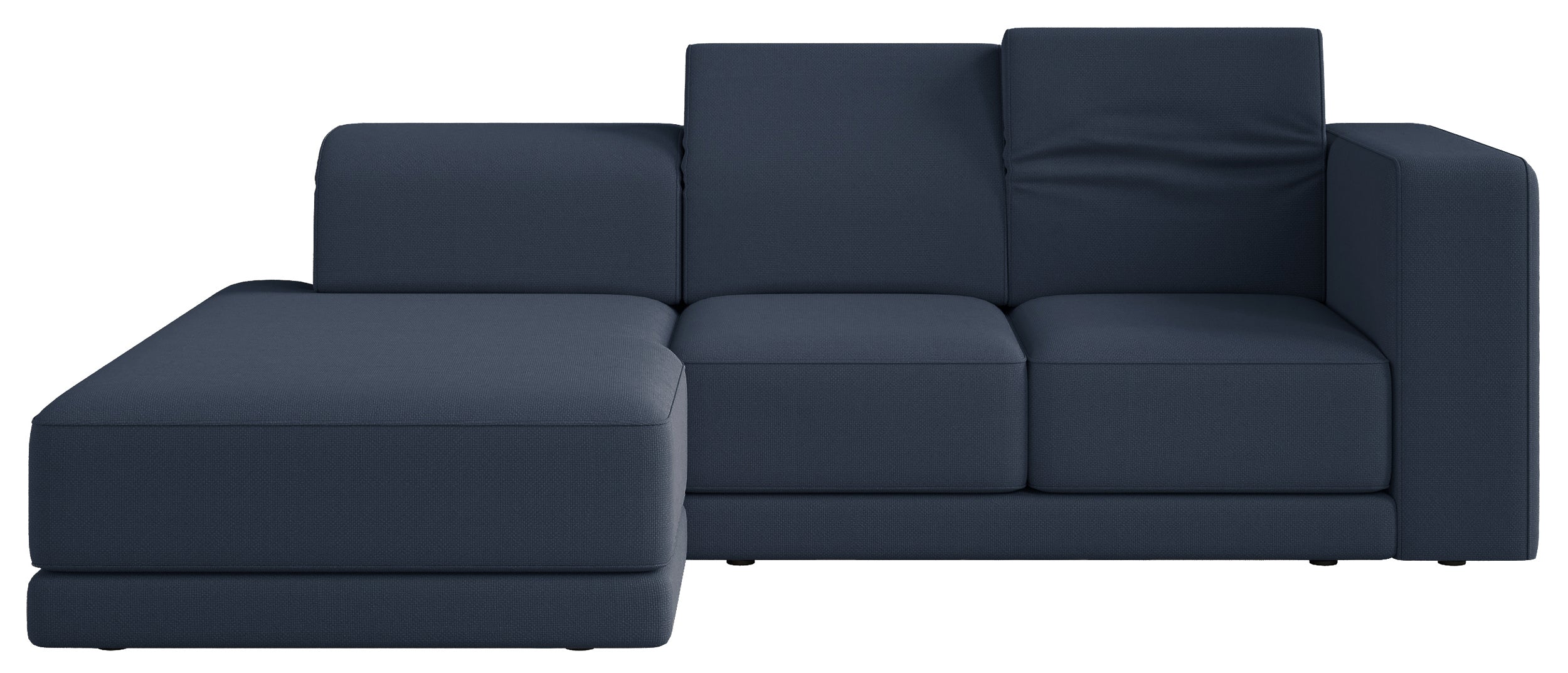 Ecksofa Novals L-förmig links mit verstellbaren Kopfstützen, marineblauer Chenillestoff