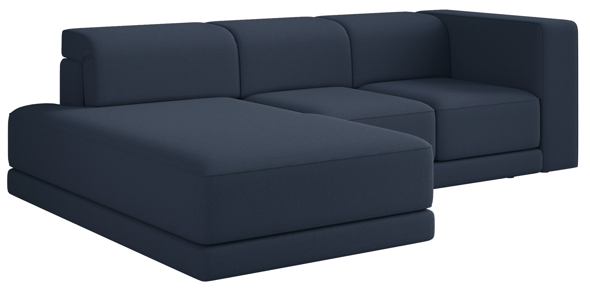 Ecksofa Novals L-förmig links mit verstellbaren Kopfstützen, marineblauer Chenillestoff