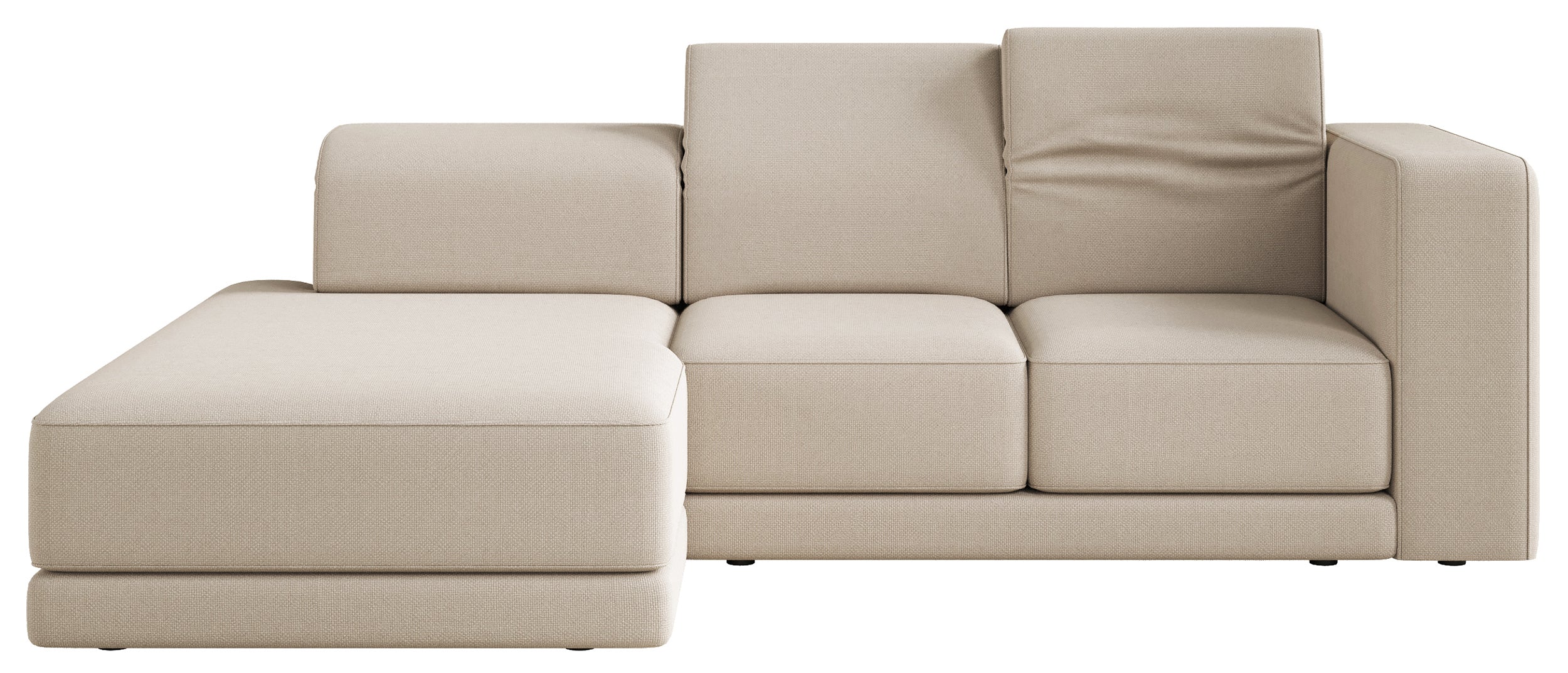 Ecksofa Novals L-förmig links mit verstellbaren Kopfstützen, beiger Chenillestoff