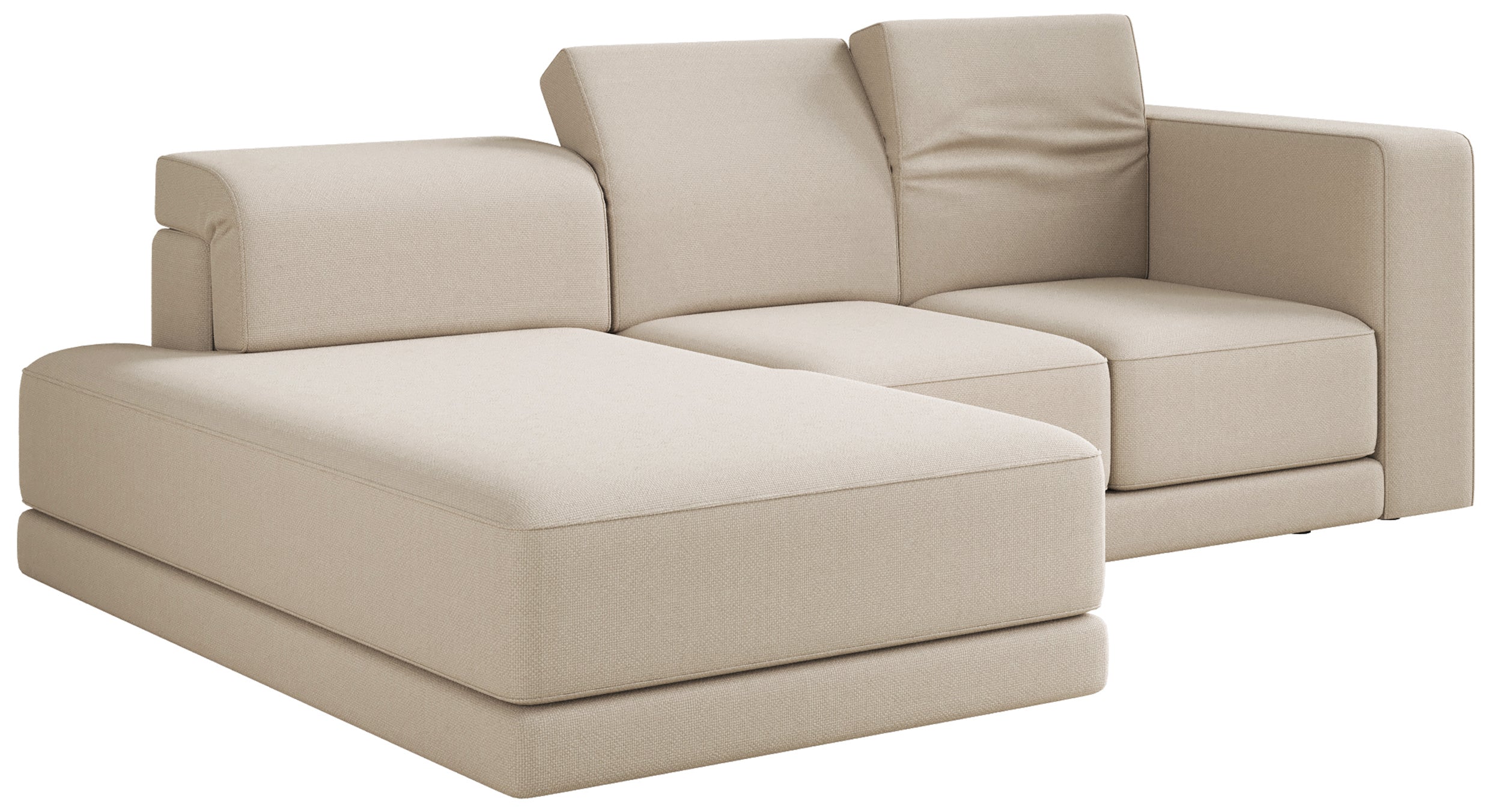 Ecksofa Novals L-förmig links mit verstellbaren Kopfstützen, beiger Chenillestoff