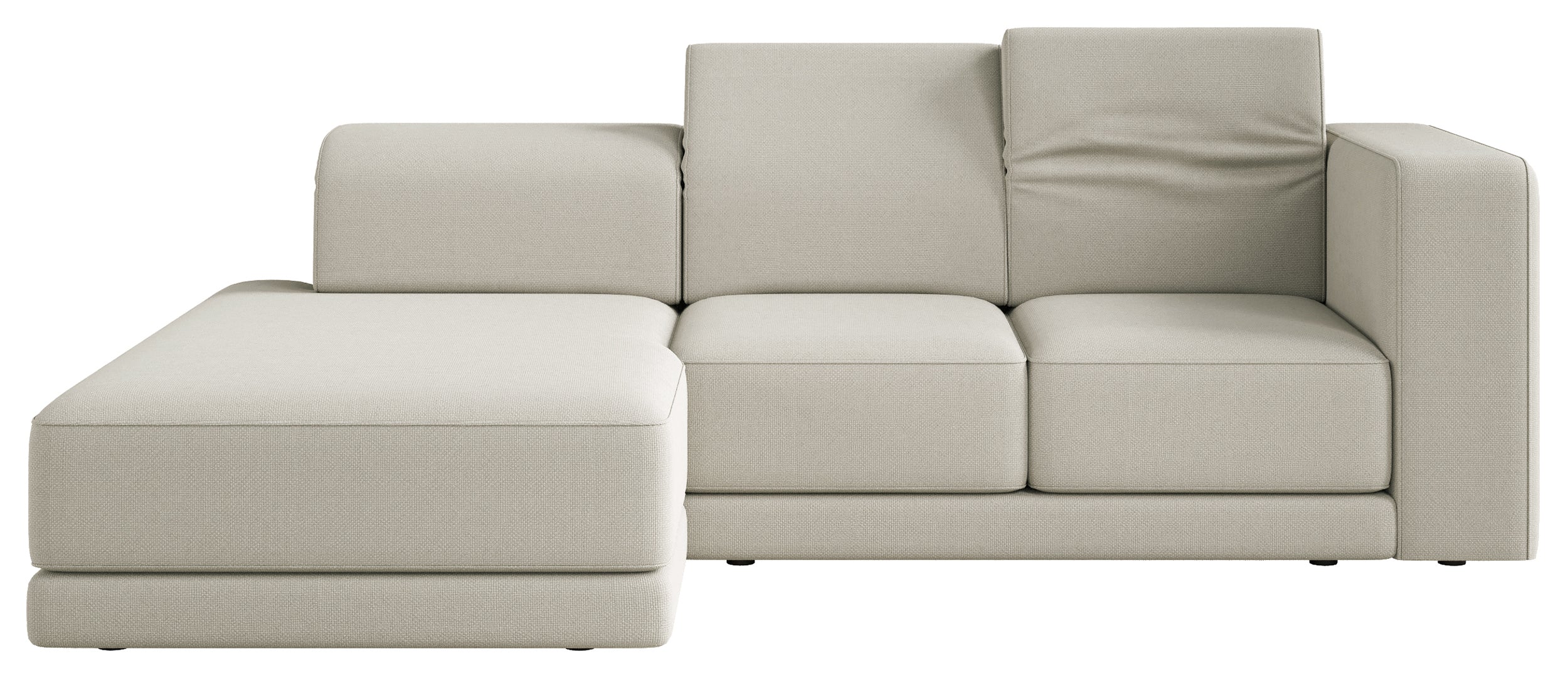 Ecksofa Novals, L-förmig, linksseitig, mit verstellbaren Kopfstützen, grau-beiges Chenille