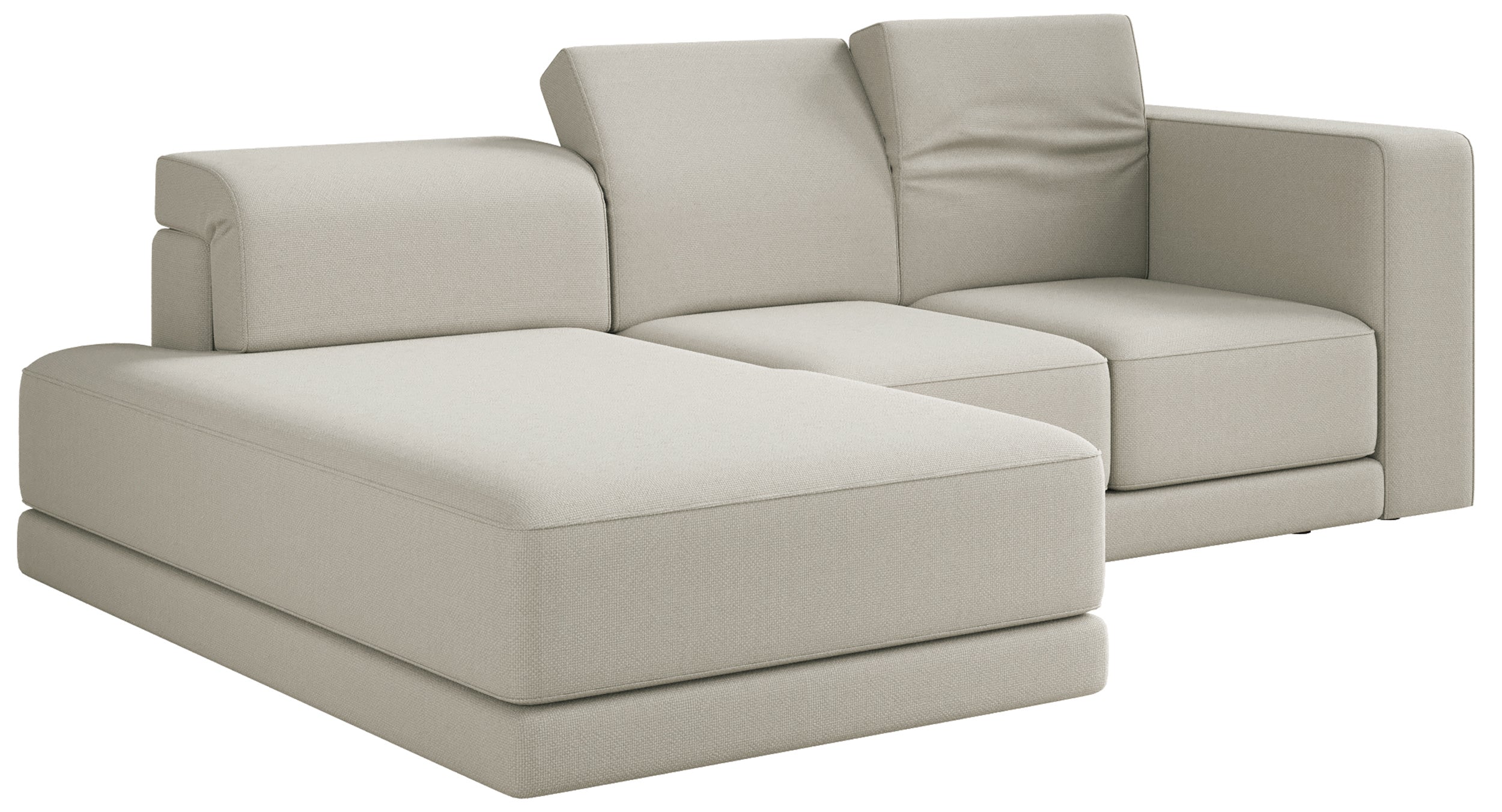Ecksofa Novals, L-förmig, linksseitig, mit verstellbaren Kopfstützen, grau-beiges Chenille