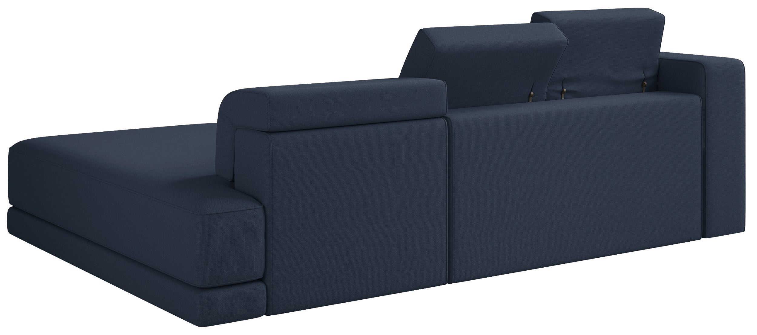 Ecksofa Novals, L-förmig, rechtsseitig mit verstellbaren Kopfstützen, marineblauer Chenille-Stoff