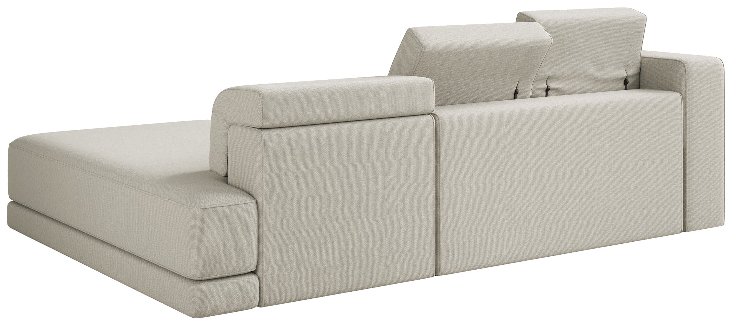Ecksofa Novals, L-förmig, rechtsseitig, mit verstellbaren Kopfstützen, grau-beiger Chenille-Stoff