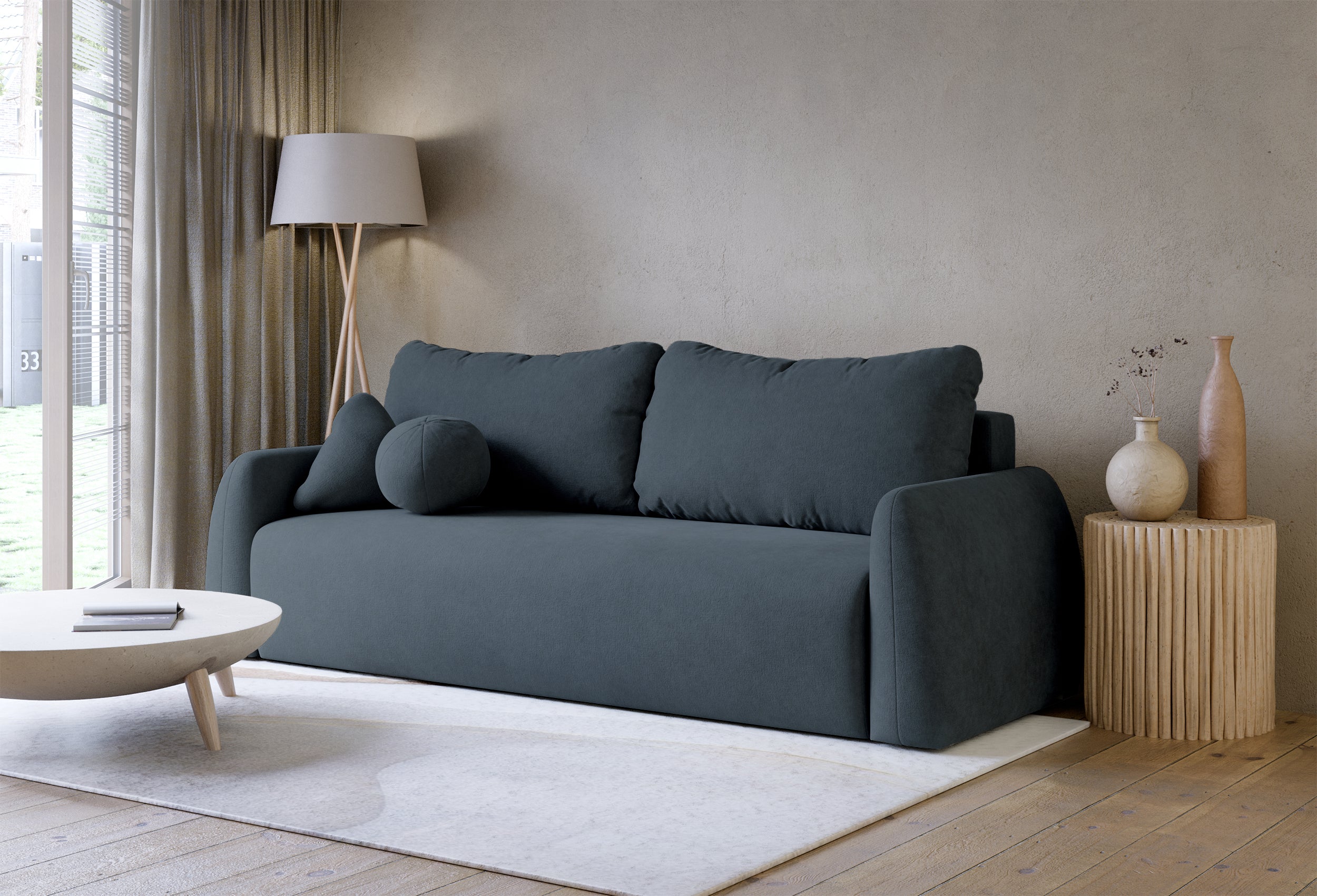 Nubelle Schlafsofa für drei Personen, marineblau, hydrophobes Chenille