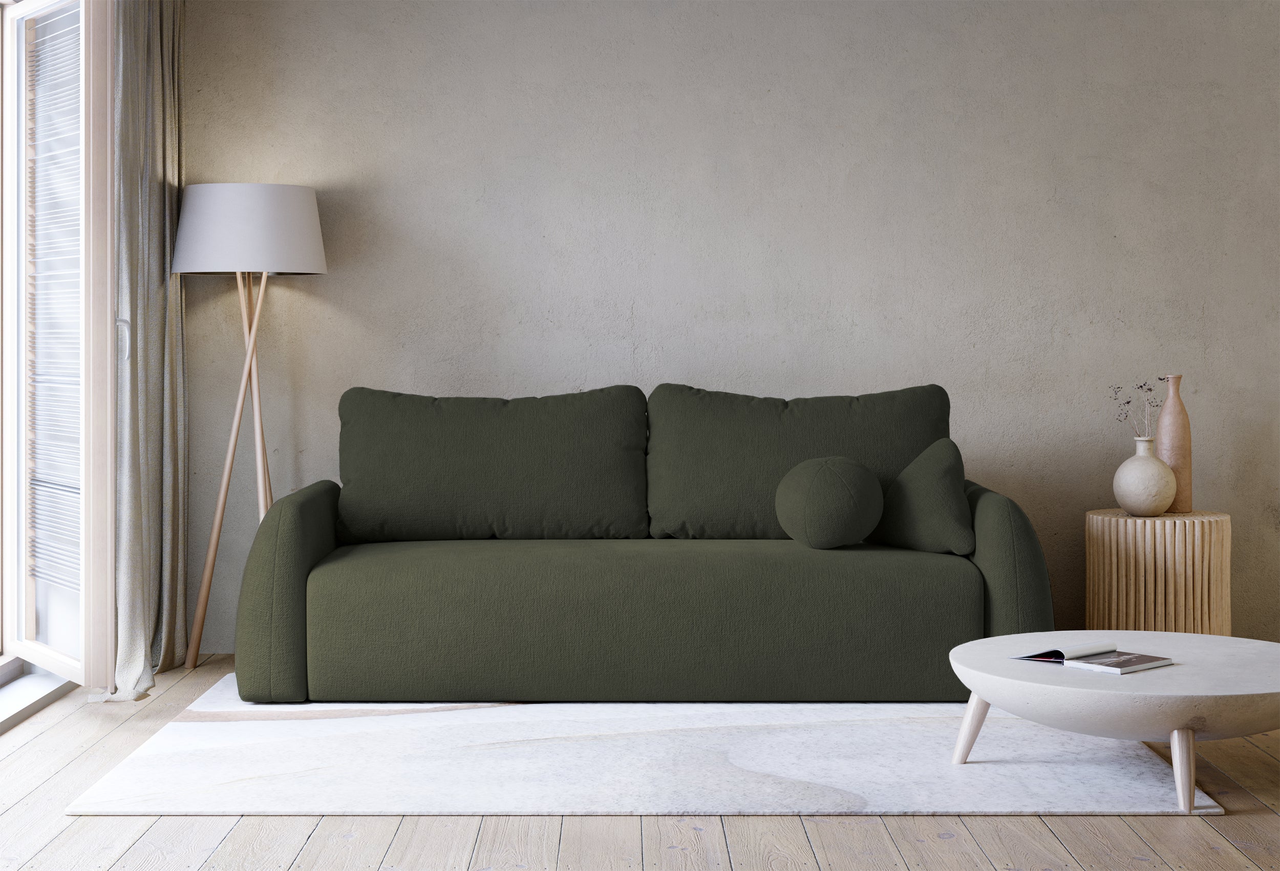 Dreisitziges ausklappbares Sofa Nubelle, dunkelgrün, hydrophober Chenille-Stoff