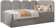 Jugendbett 90x200 cm Nubini rechtsseitig mit Stauraum, grauer Velours, wasserabweisend