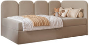 Jugendbett 90x200 cm Nubini, rechtsseitig, mit Stauraum, beige Velours, wasserabweisend