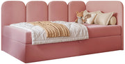 Jugendbett 90x200 cm Nubini rechtsseitig mit Stauraum rosa Velours wasserabweisend
