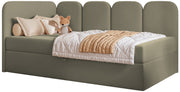 Jugendbett 90x200 cm Nubini linksseitig mit Stauraum, salbeigrüner Velours, wasserabweisend