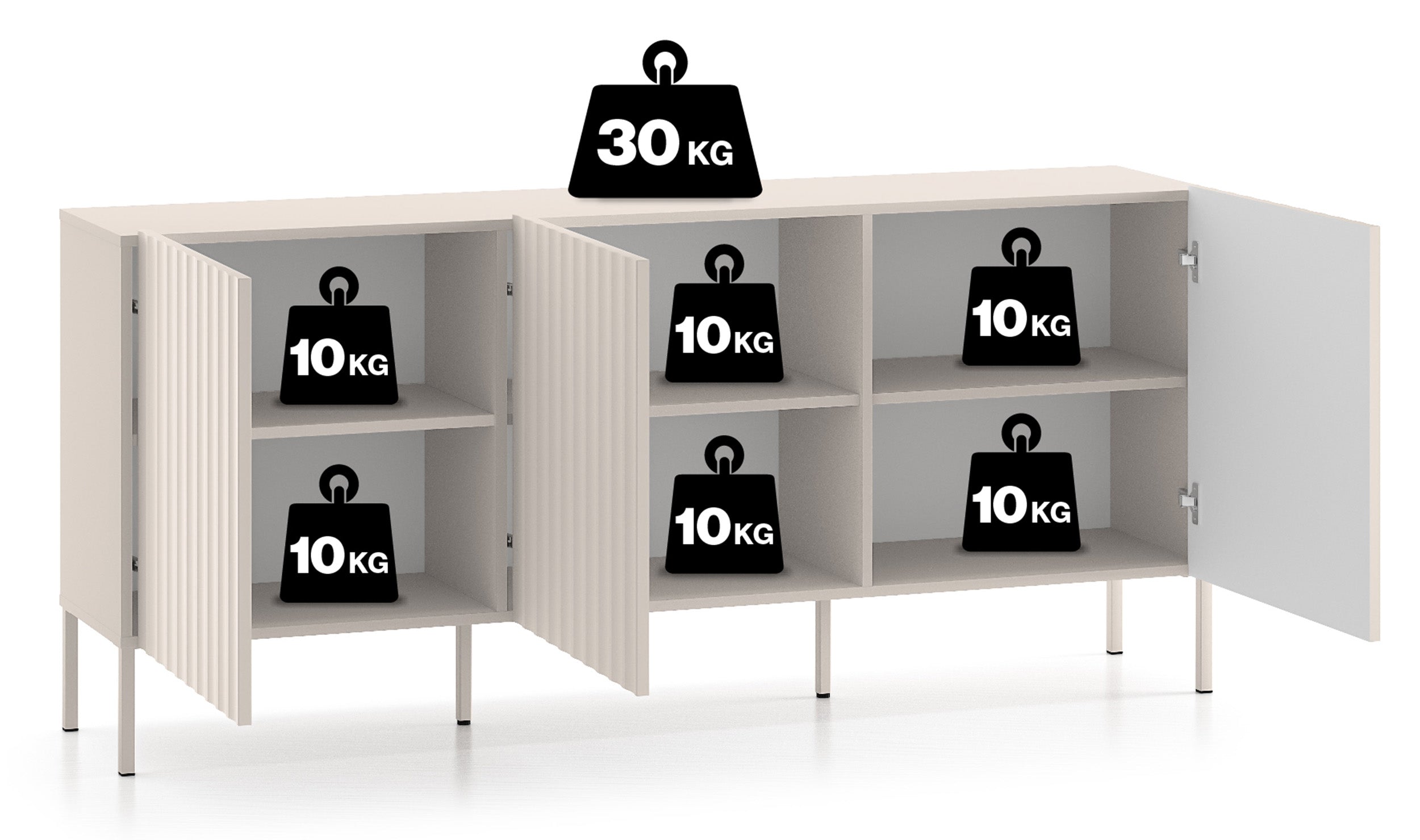 Drehtür-Kommode Derriva mit gerillten Fronten, 170 cm, Kaschmir