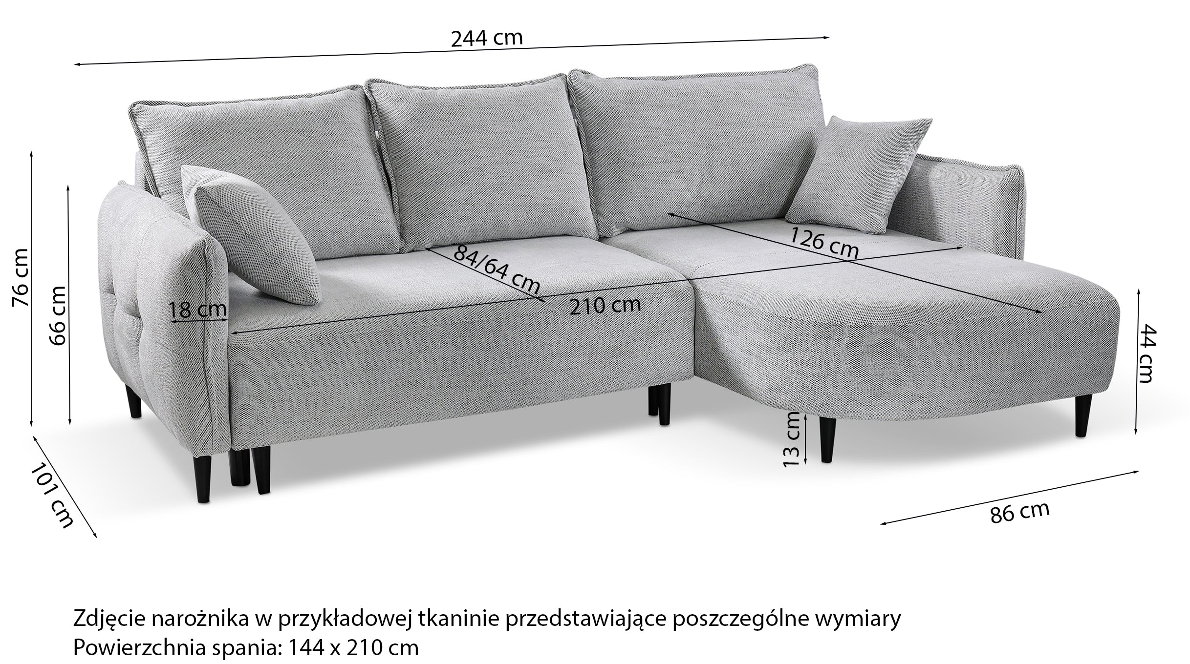 Ecksofa mit Schlafunktion Oblivio mini, L-förmig, linksseitig, mit Stauraum, weißes Geflecht