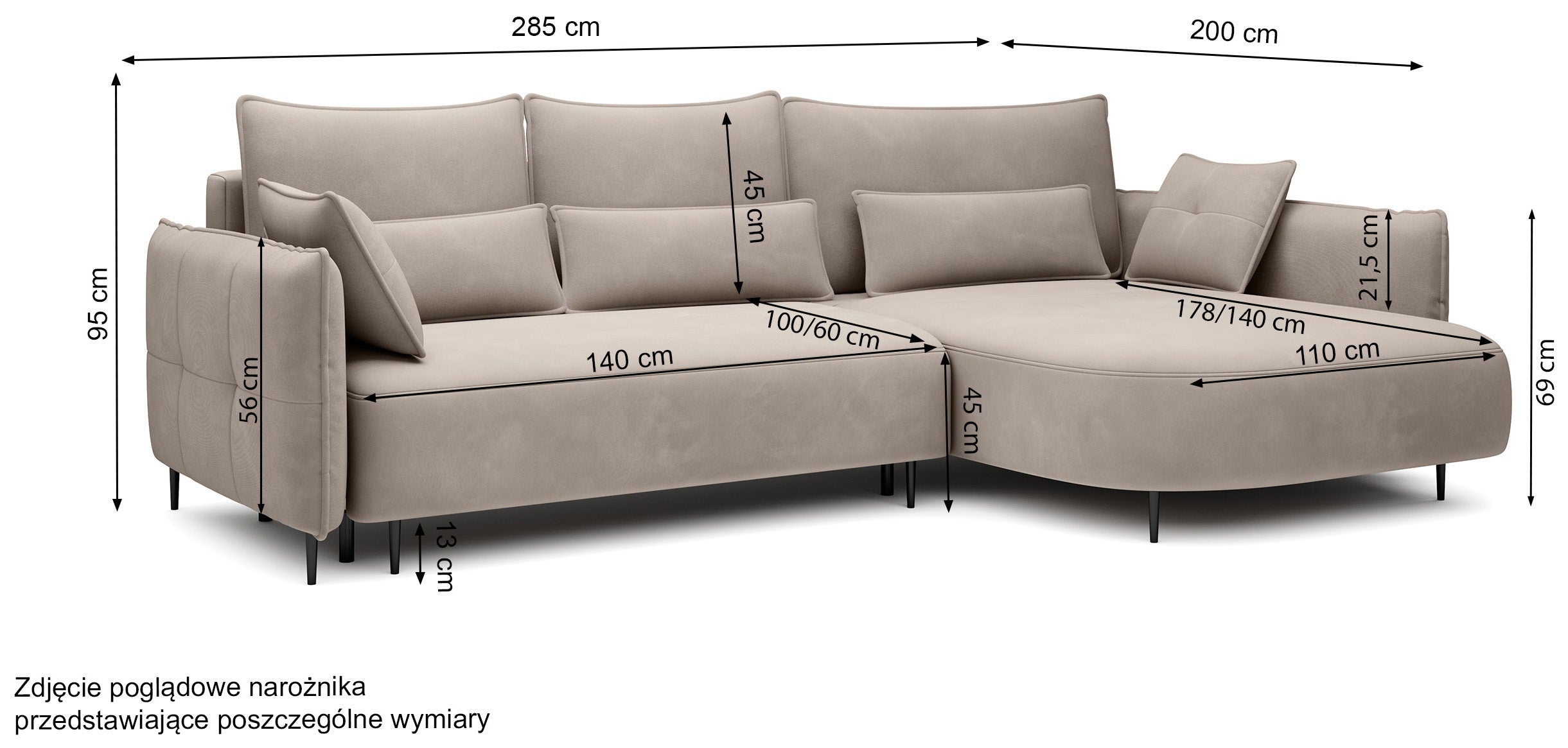 Ecksofa Oblivio mit Schlaffunktion, L-förmig, mit Stauraum, hellbraunes Samt, linksseitig, wasserabweisend