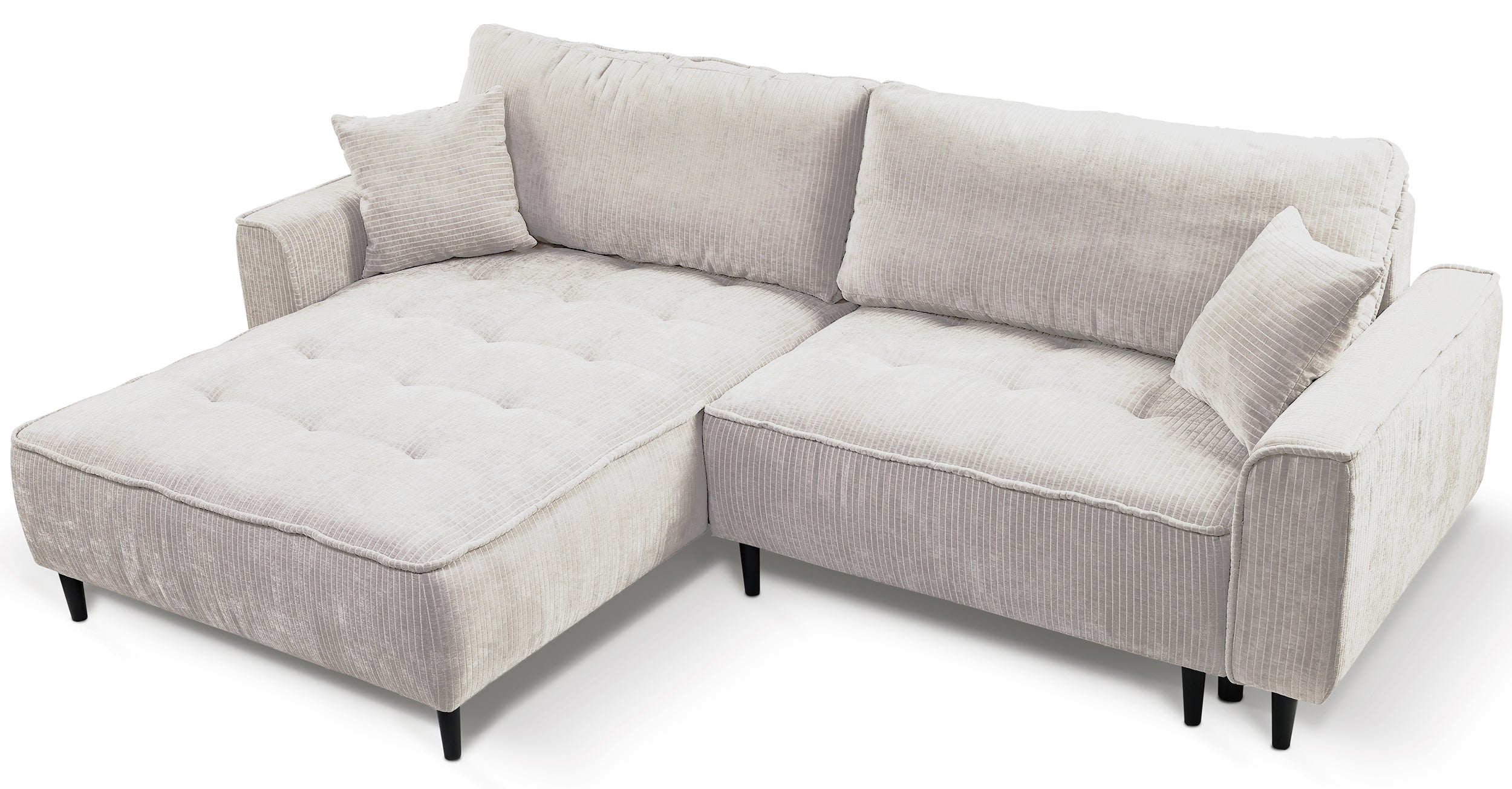 Ecksofa mit Schlafunktion Blues, L-förmig, linksseitig, mit Stauraum, hellbeige Cordstoff