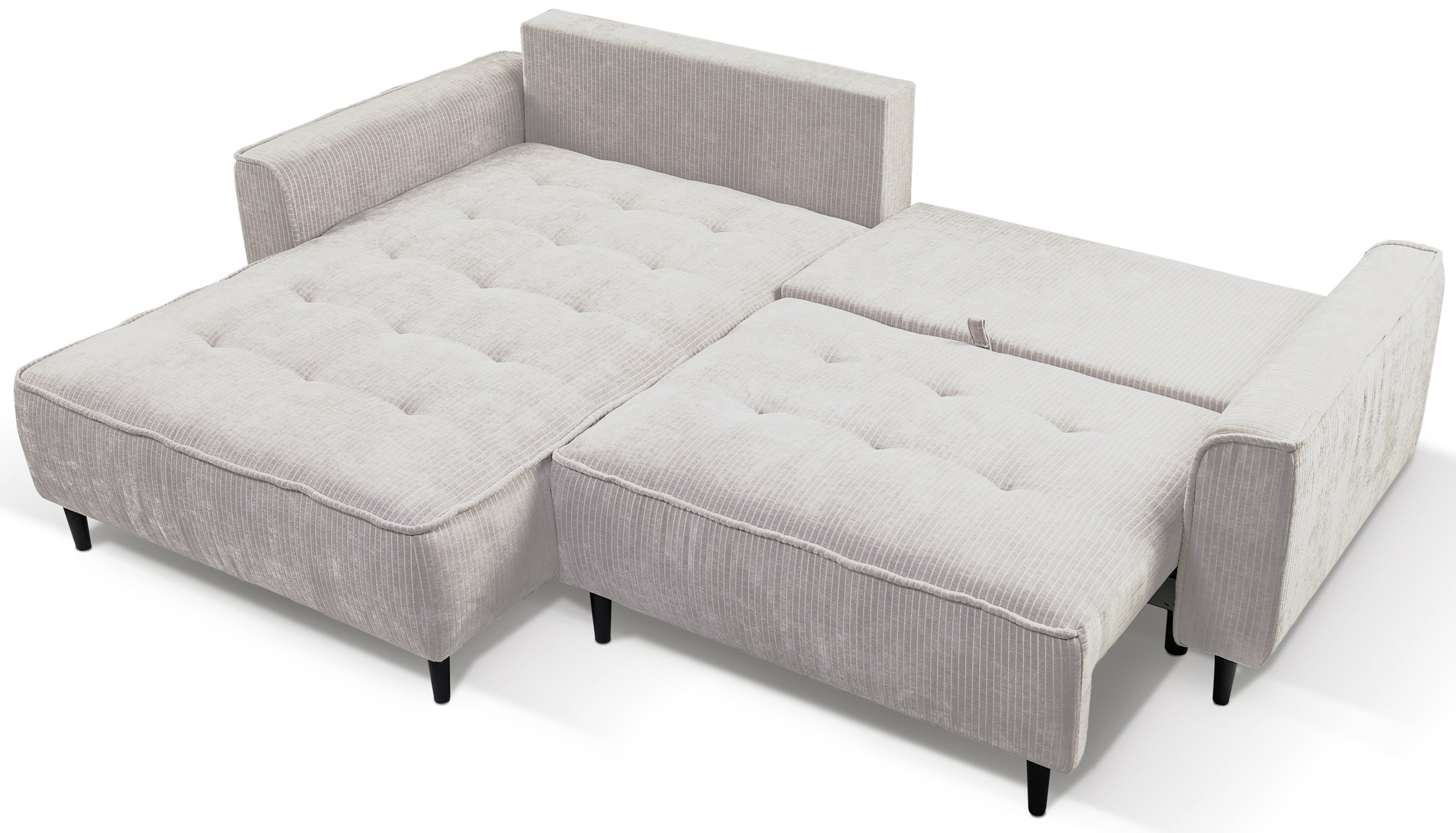 Ecksofa mit Schlafunktion Blues, L-förmig, linksseitig, mit Stauraum, hellbeige Cordstoff