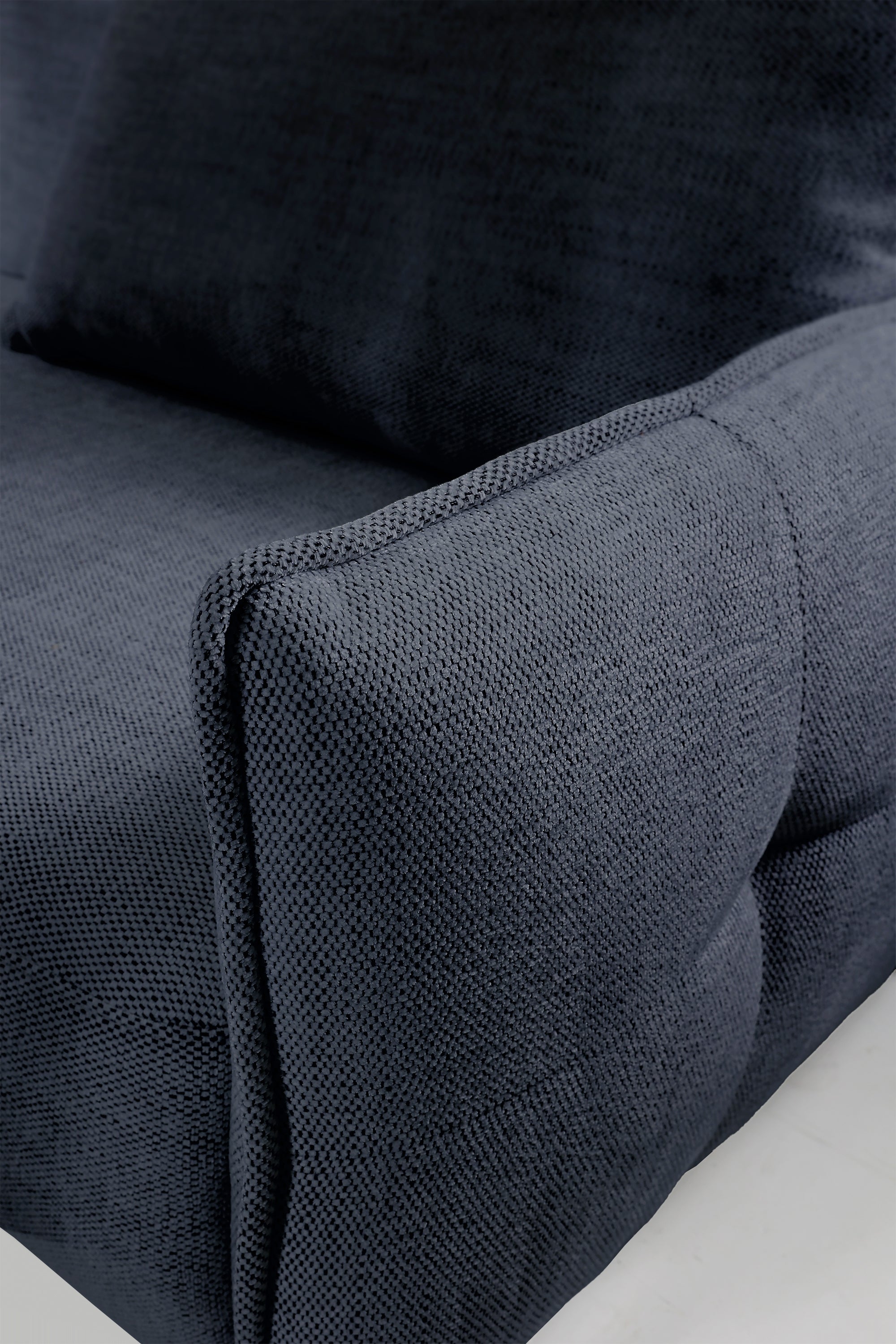 Ecksofa mit Schlaffunktion Oblivio Mini, L-förmig, linksseitig, mit Stauraum, marineblaue Flechtoptik