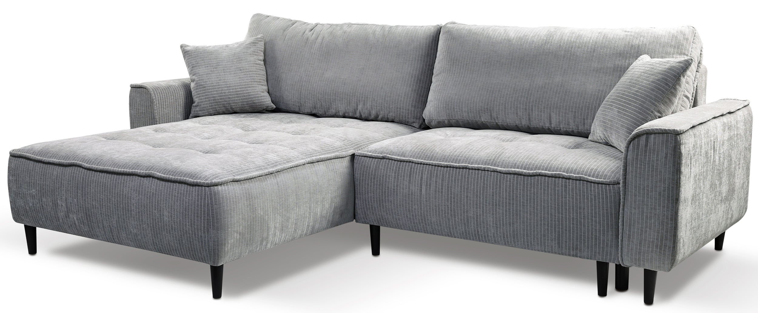 Ecksofa mit Schlaffunktion Blues, L-förmig, linksseitig, mit Stauraum, grauer Cordstoff