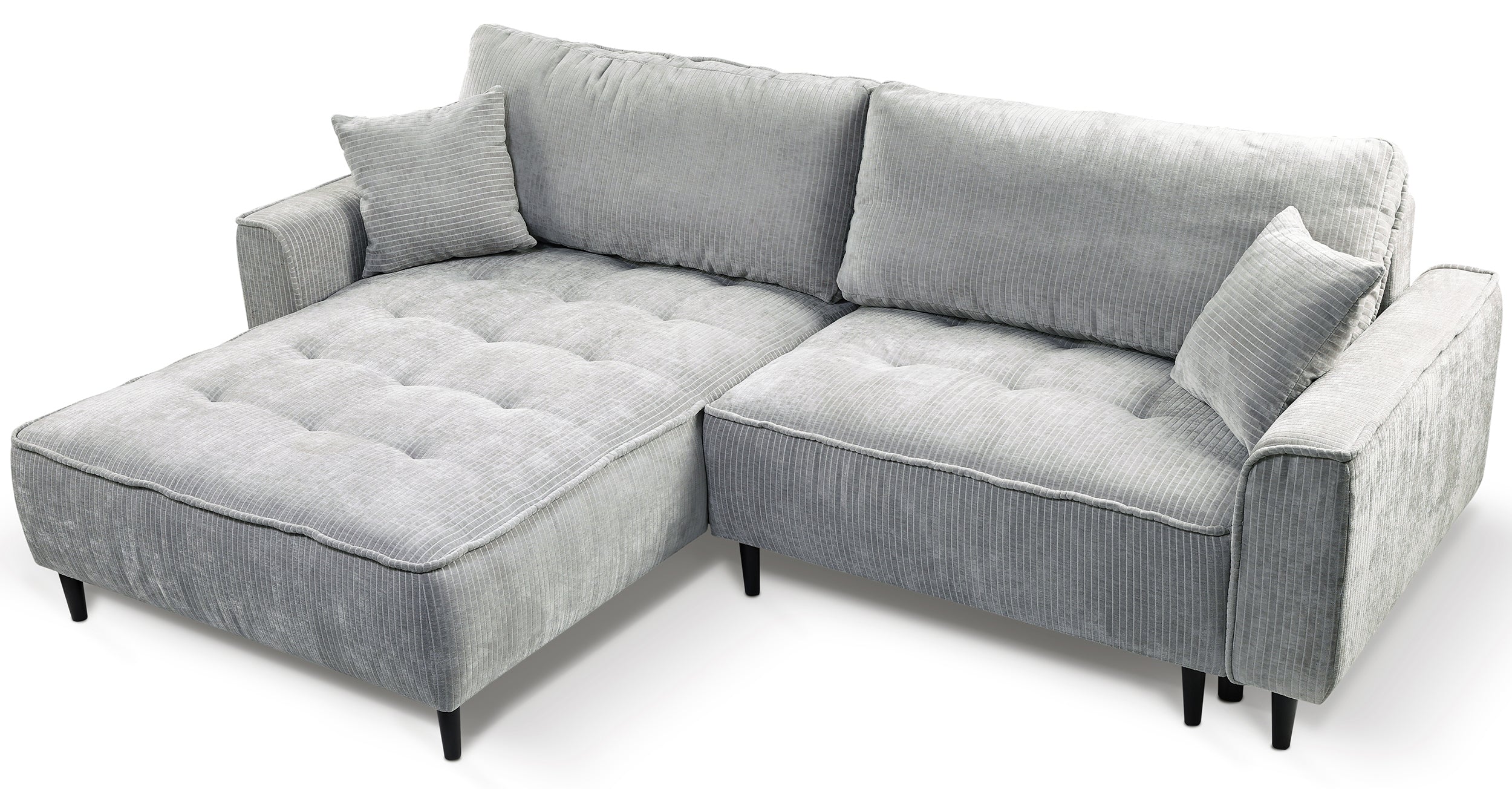 Ecksofa mit Schlaffunktion Blues, L-förmig, linksseitig, mit Stauraum, grauer Cordstoff