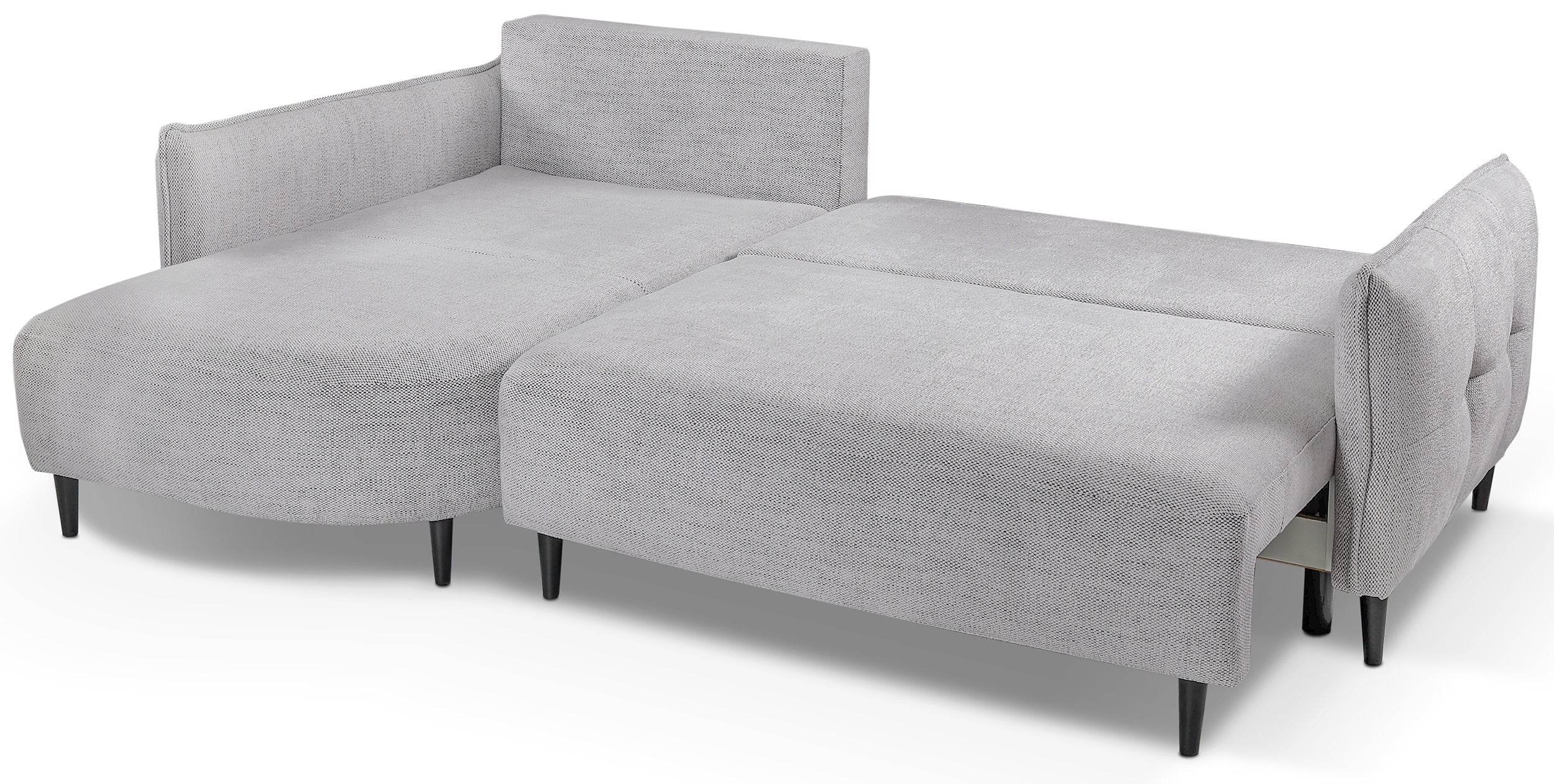 Ecksofa mit Schlaffunktion Oblivio mini, L-förmig, linksseitig, mit Stauraum, hellgraues Geflecht