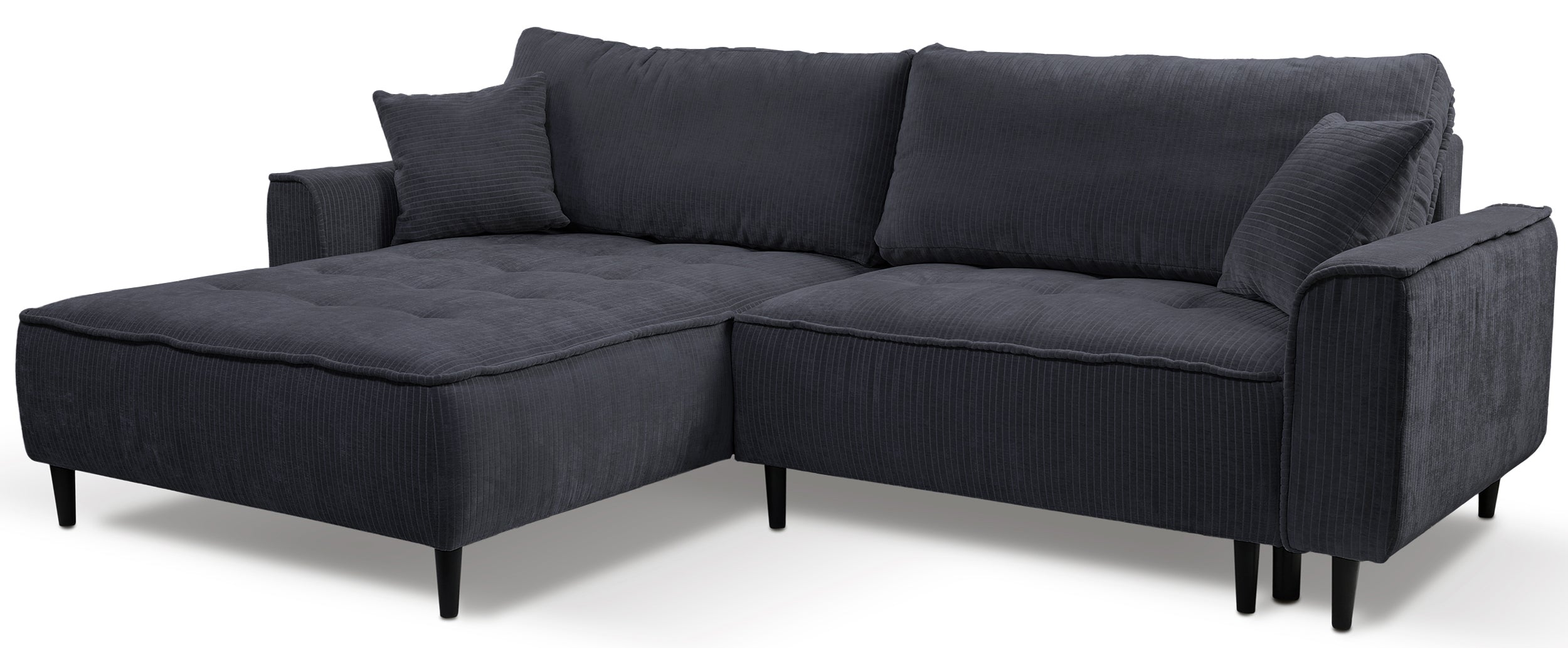 Ecksofa mit Schlaffunktion Blues, L-förmig, linksseitig, mit Stauraum, grafitfarbener Cordstoff