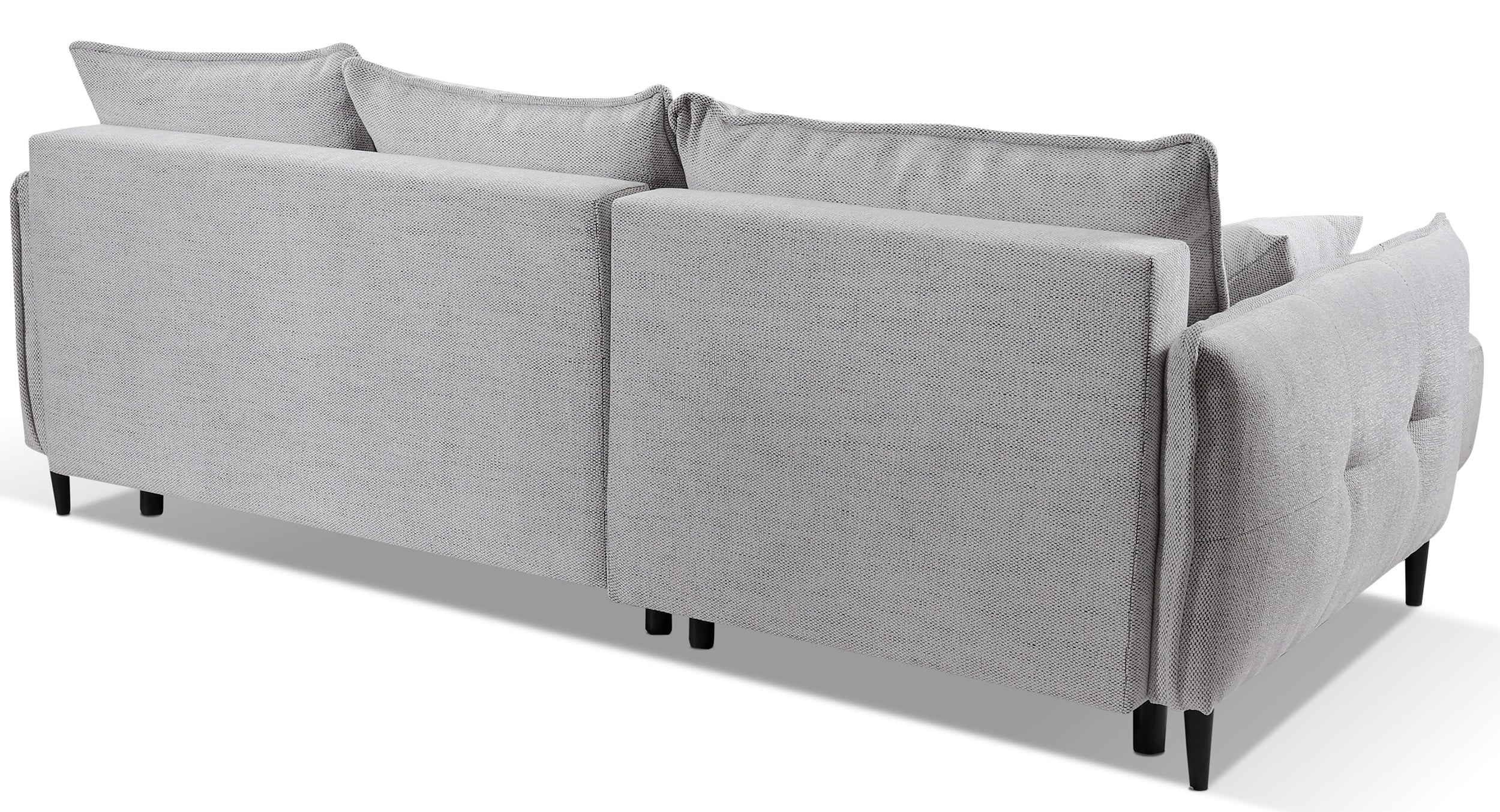 Ecksofa mit Schlaffunktion Oblivio mini, L-förmig, linksseitig, mit Stauraum, hellgraues Geflecht