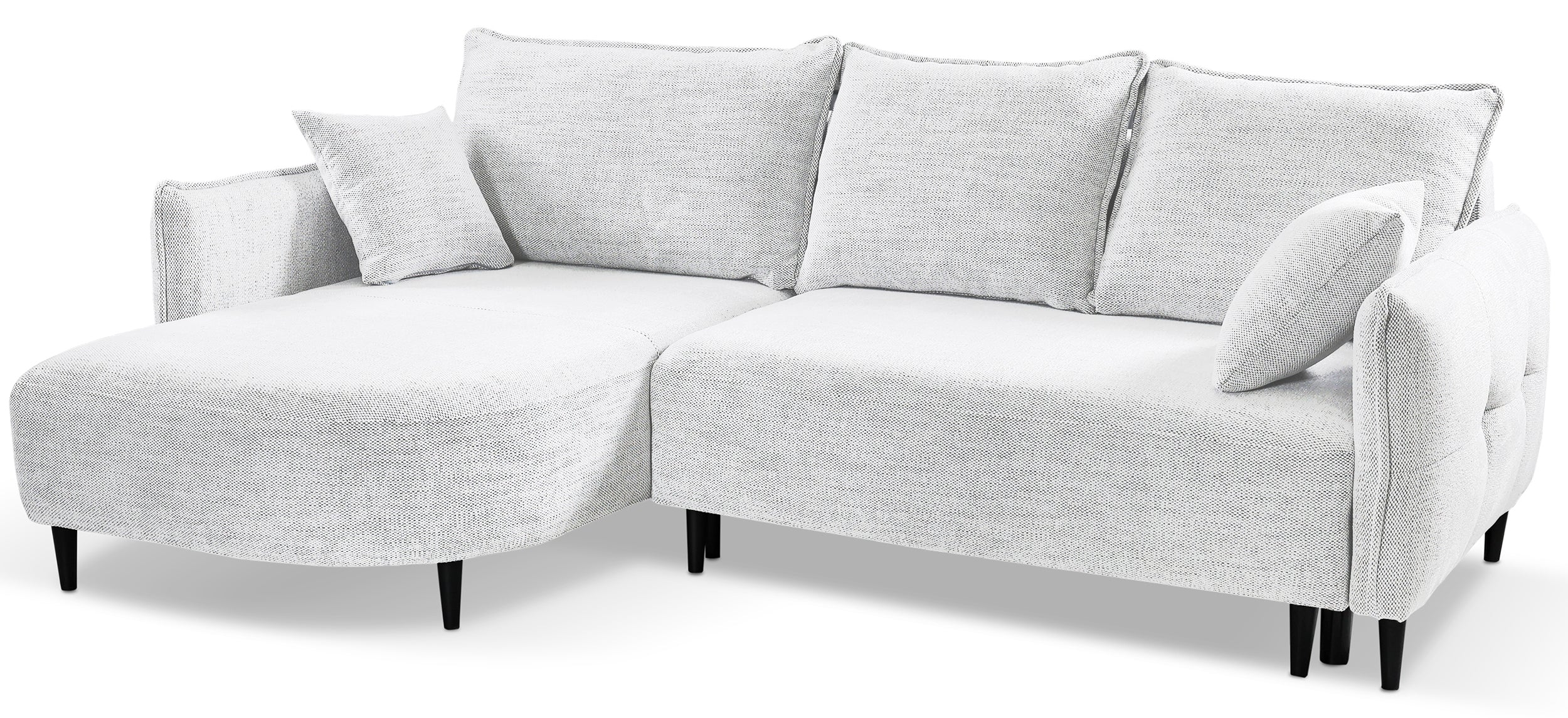 Ecksofa mit Schlafunktion Oblivio mini, L-förmig, linksseitig, mit Stauraum, weißes Geflecht