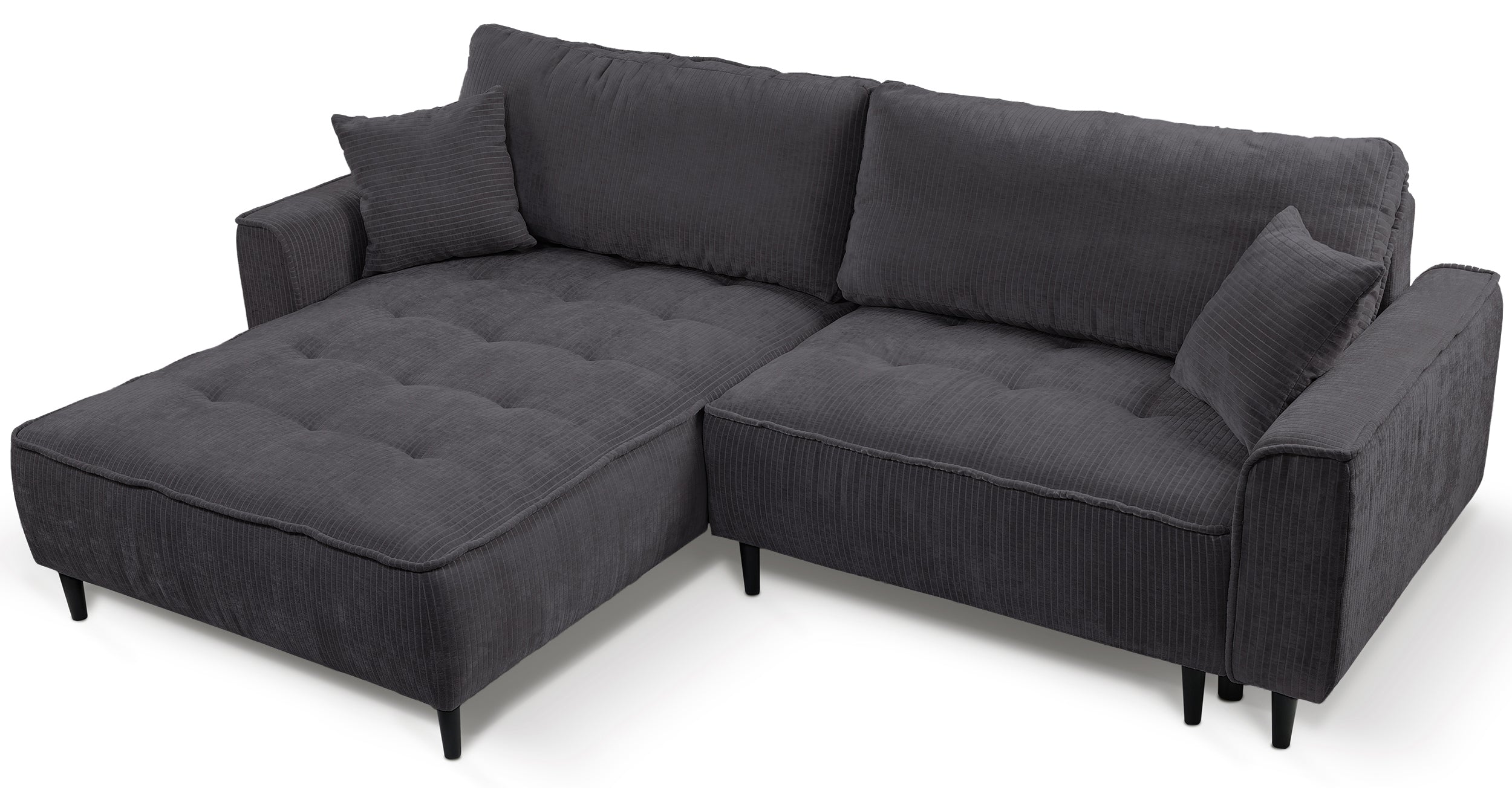 Ecksofa mit Schlaffunktion Blues, L-förmig, linksseitig, mit Stauraum, grafitfarbener Cordstoff