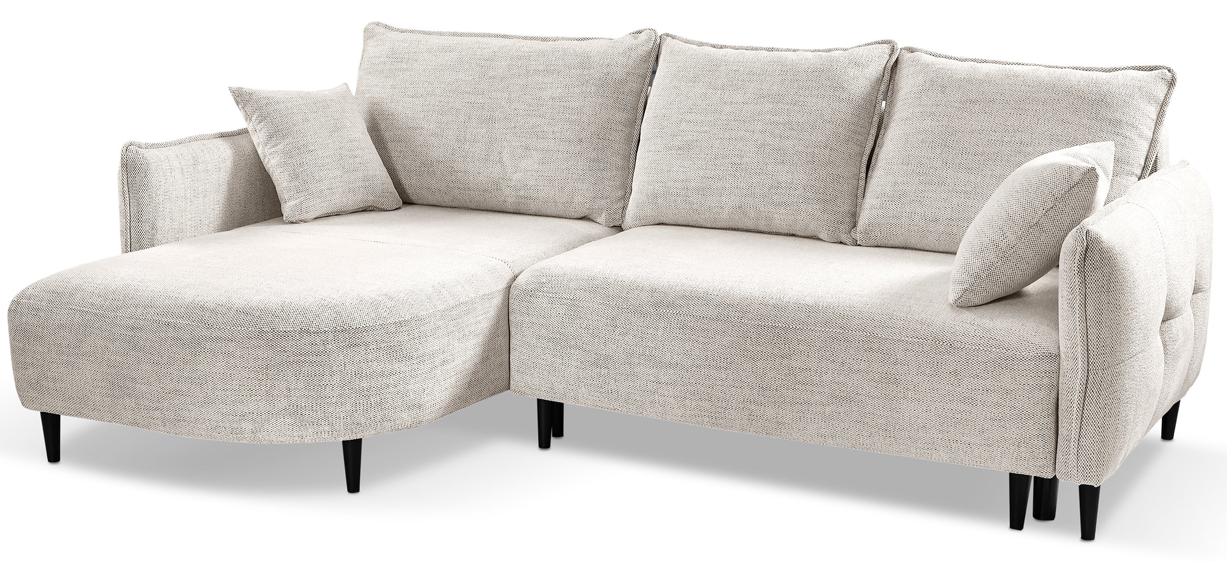 Ecksofa mit Schlaffunktion Oblivio mini, L-förmig, linksseitig, mit Stauraum, beige Geflecht