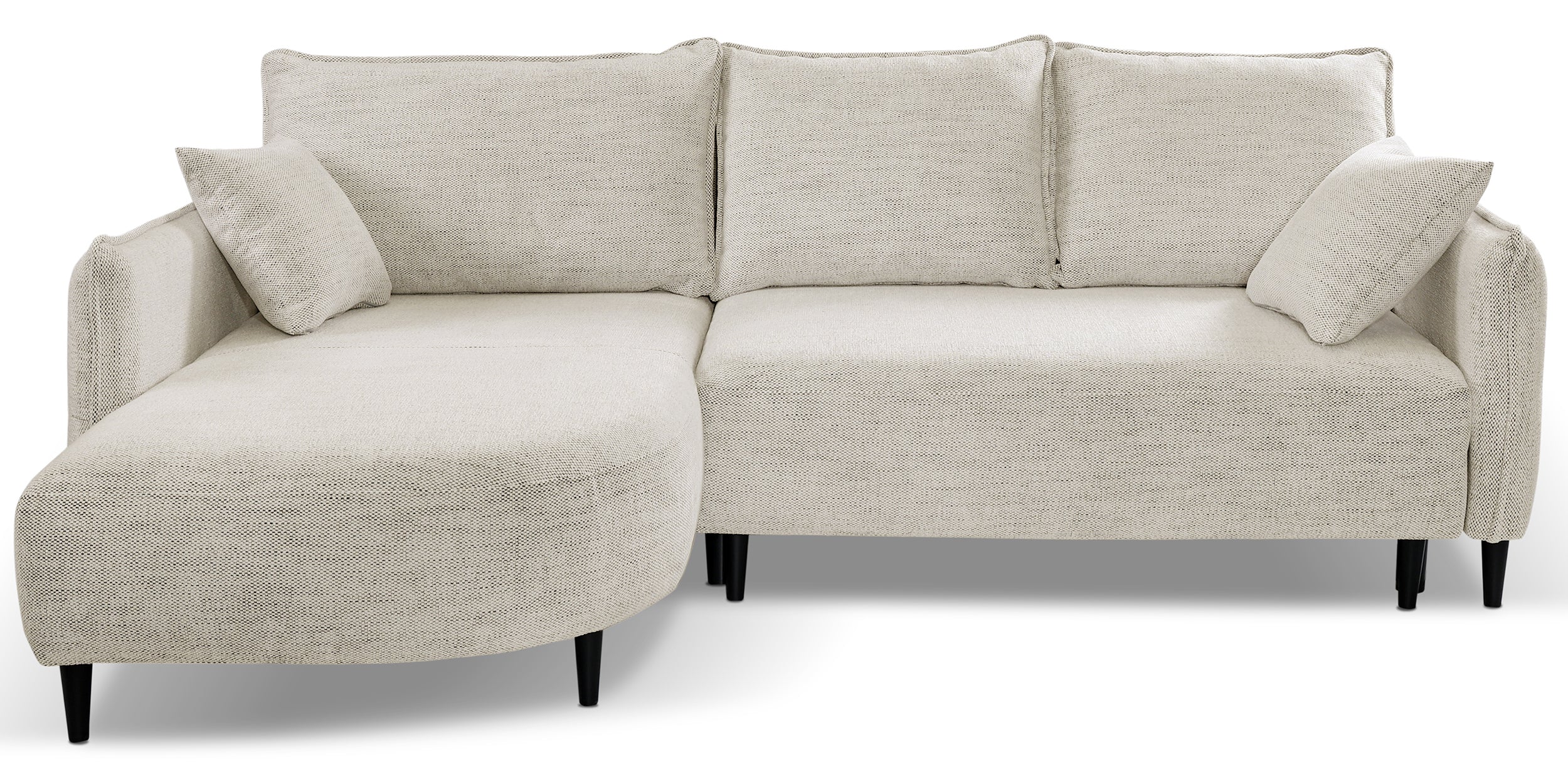 Ecksofa mit Schlaffunktion Oblivio mini, L-förmig, linksseitig, mit Stauraum, beige Geflecht