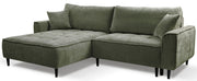 Ecksofa mit Schlaffunktion Blues, L-förmig, linksseitig, mit Stauraum, Salbeigrüner Cordstoff