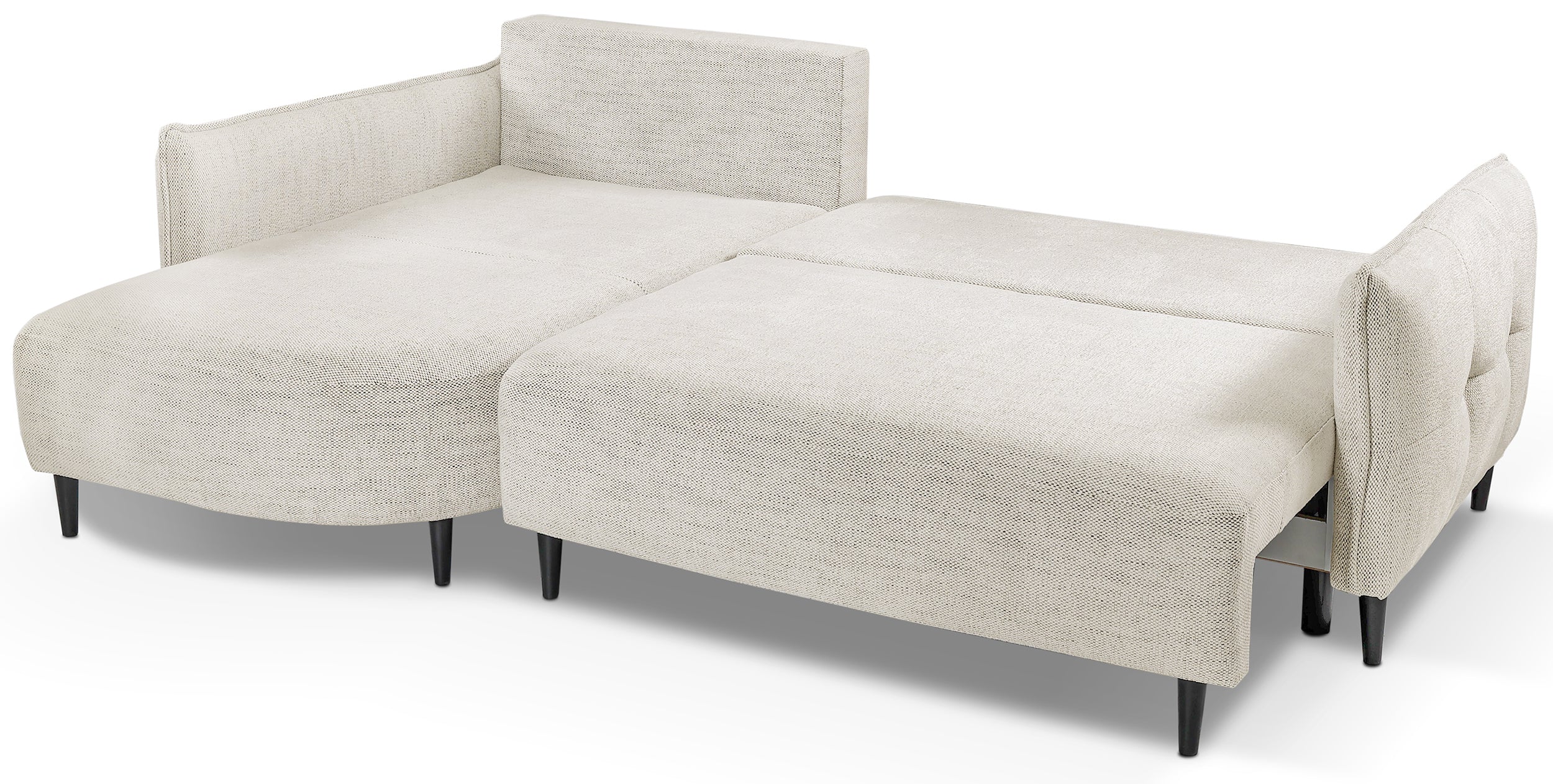 Ecksofa mit Schlaffunktion Oblivio mini, L-förmig, linksseitig, mit Stauraum, beige Geflecht