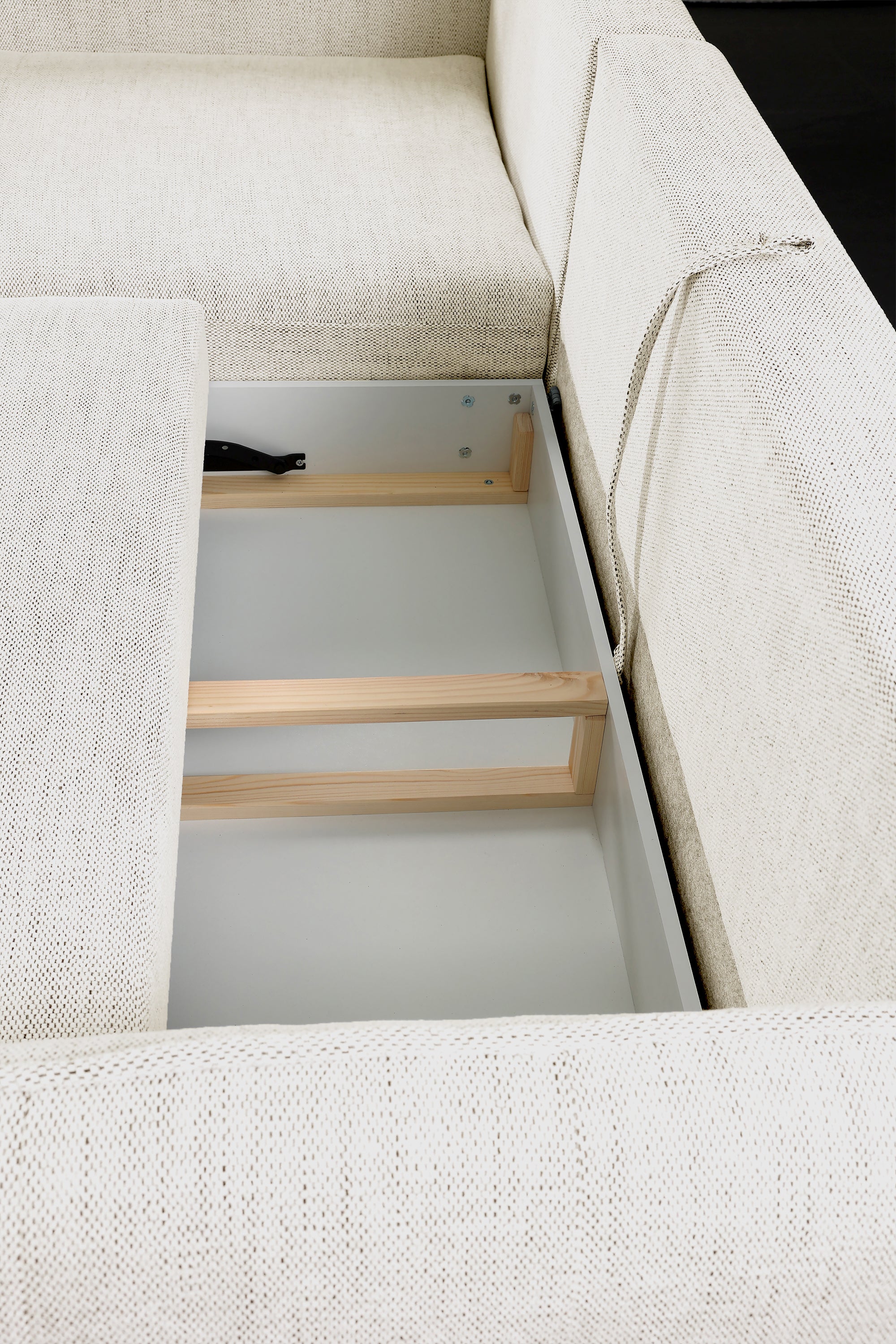 Ecksofa mit Schlaffunktion Oblivio mini, L-förmig, linksseitig, mit Stauraum, beige Geflecht
