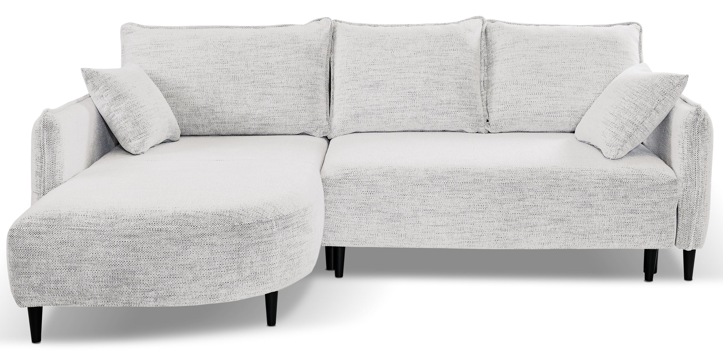 Ecksofa mit Schlafunktion Oblivio mini, L-förmig, linksseitig, mit Stauraum, weißes Geflecht