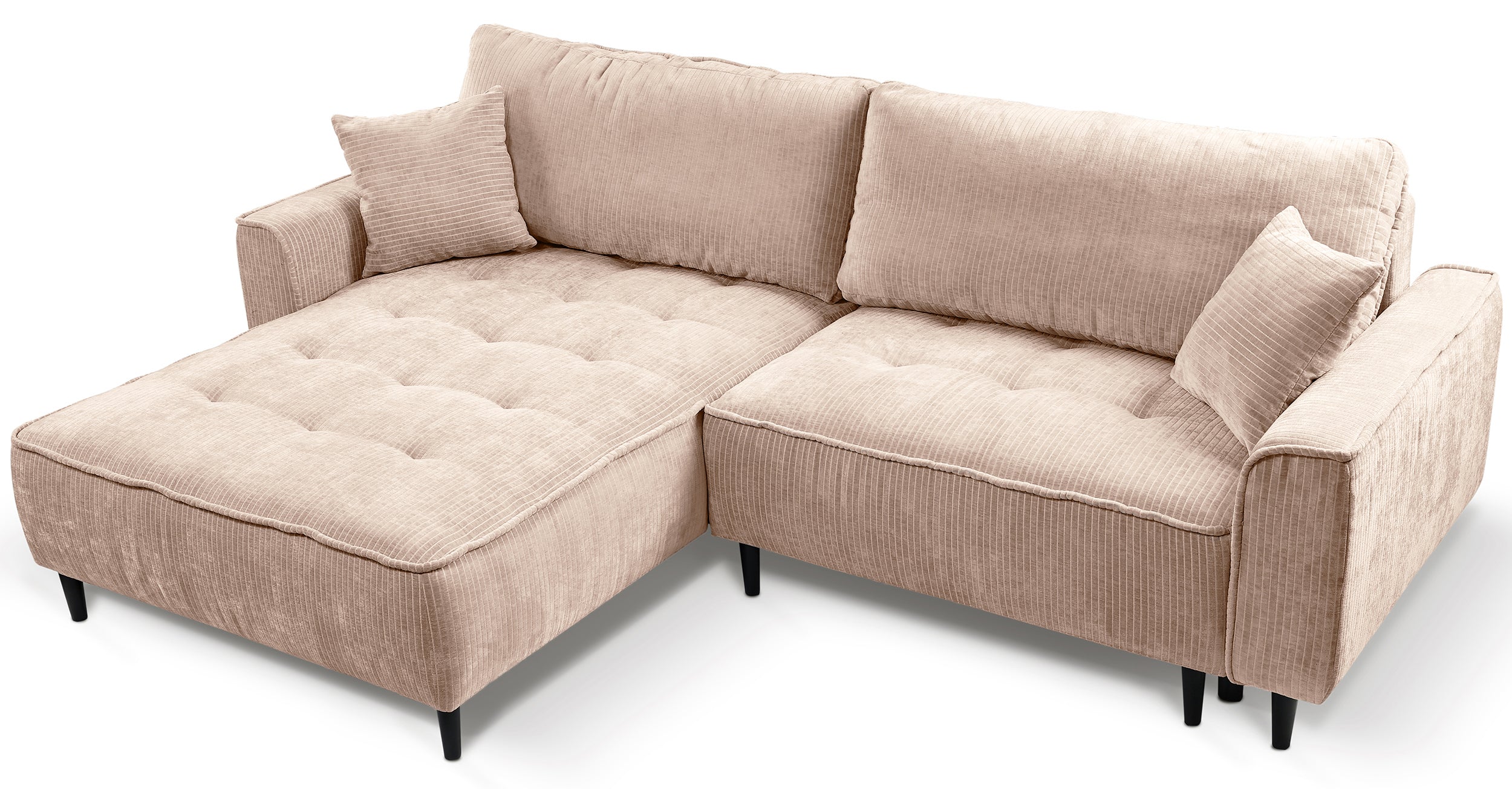 Ecksofa mit Schlafunktion Blues, L-förmig, linksseitig, mit Stauraum, beiger Cordstoff