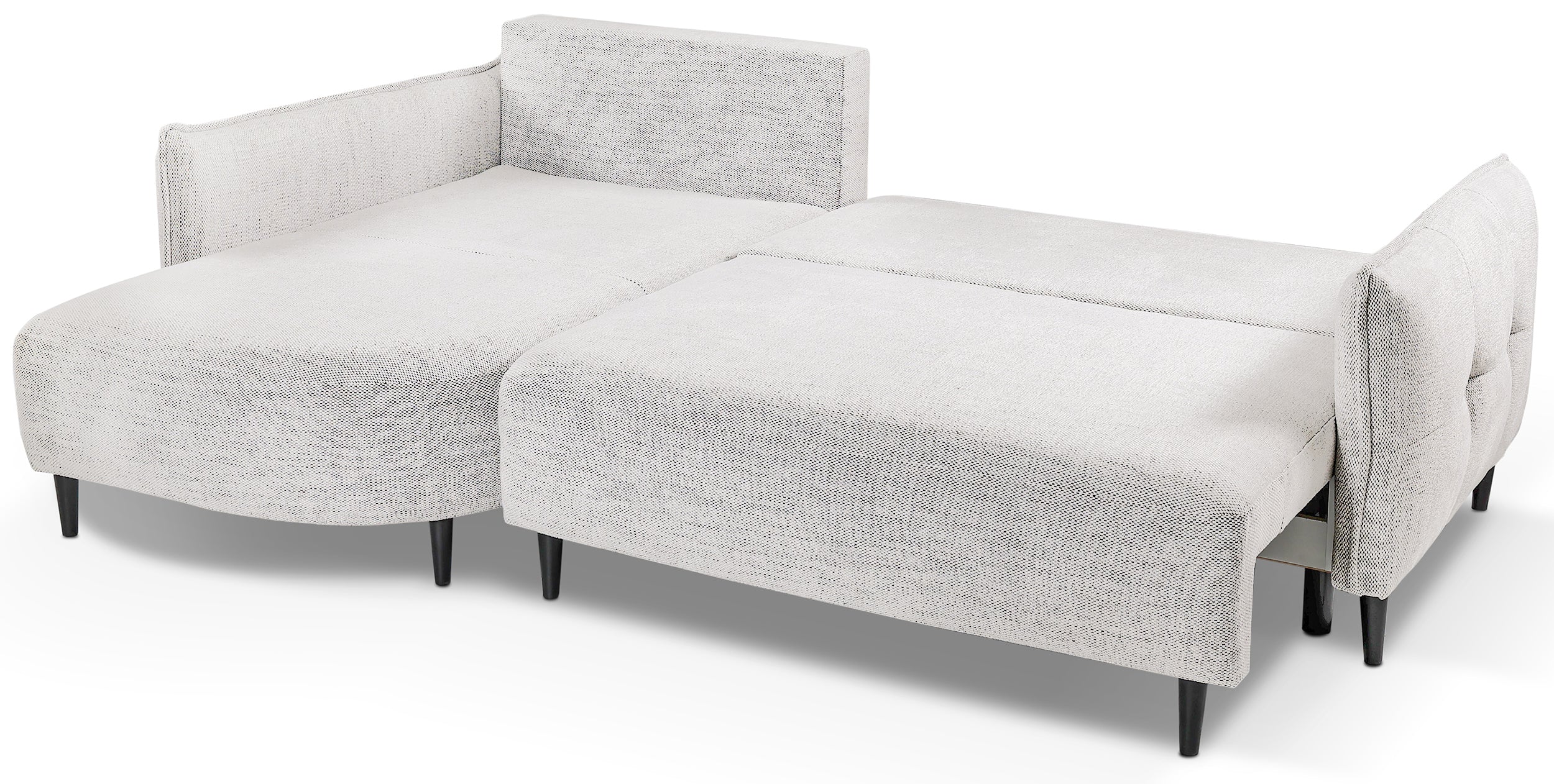 Ecksofa mit Schlafunktion Oblivio mini, L-förmig, linksseitig, mit Stauraum, weißes Geflecht