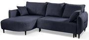 Ecksofa mit Schlaffunktion Oblivio Mini, L-förmig, linksseitig, mit Stauraum, marineblaue Flechtoptik