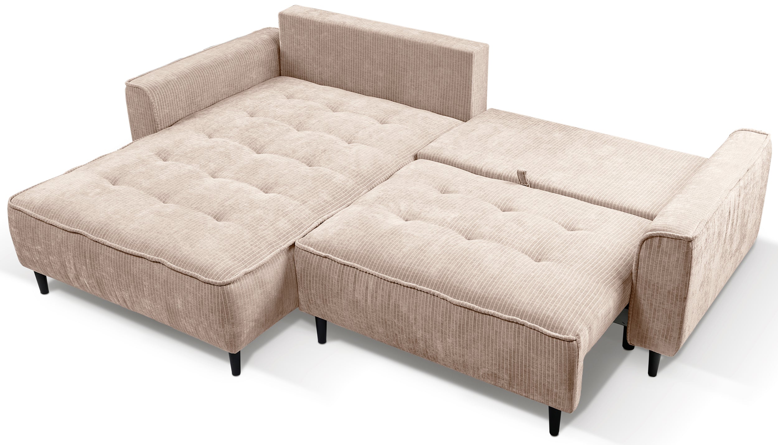 Ecksofa mit Schlafunktion Blues, L-förmig, linksseitig, mit Stauraum, beiger Cordstoff