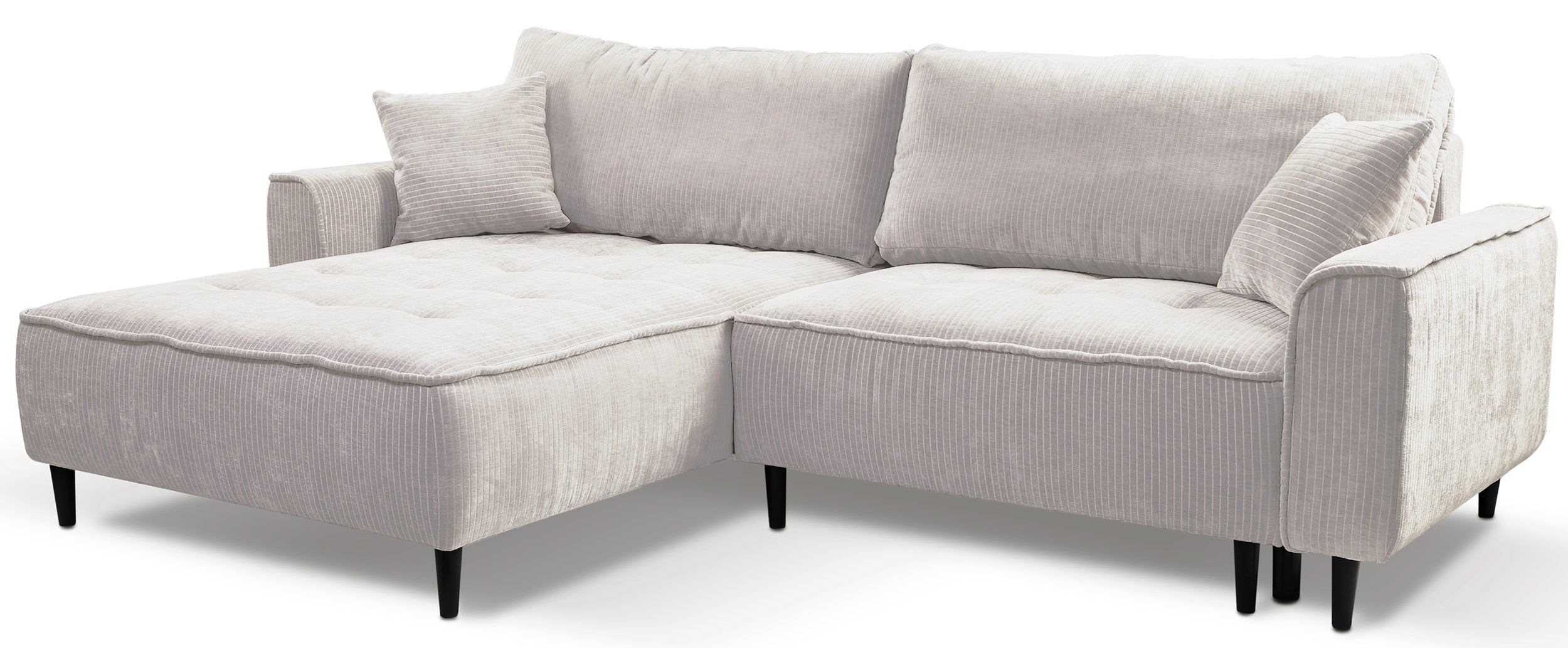 Ecksofa mit Schlafunktion Blues, L-förmig, linksseitig, mit Stauraum, hellbeige Cordstoff